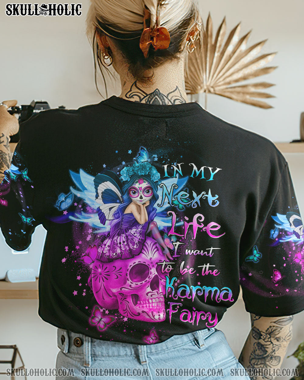 In My Next Life I want to be the Karma Fairy Pink Skull and Karma Graphic for Women AOP Shirts _7_ OSjw8