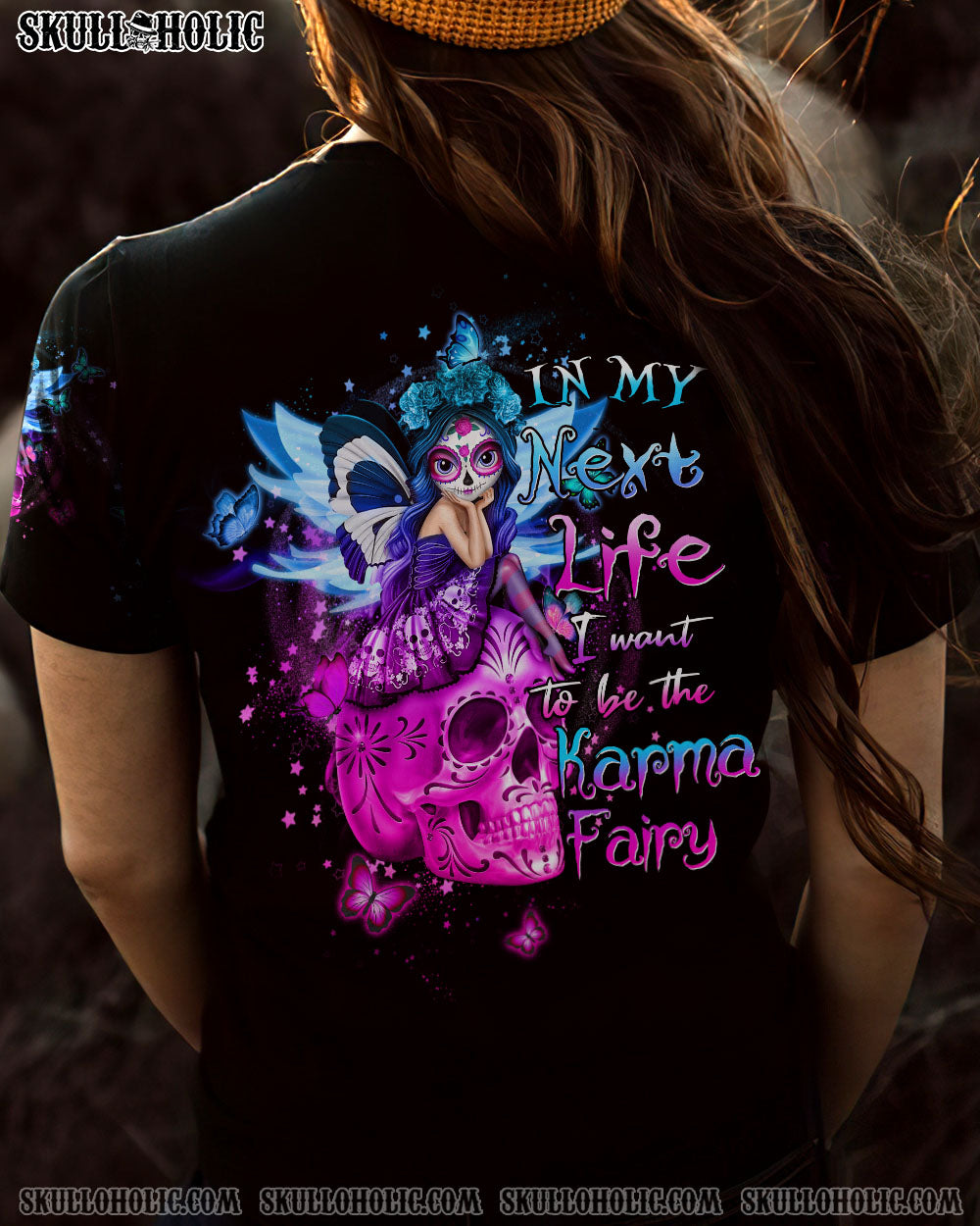 In My Next Life I want to be the Karma Fairy Pink Skull and Karma Graphic for Women AOP Shirts _9_ cYjtG