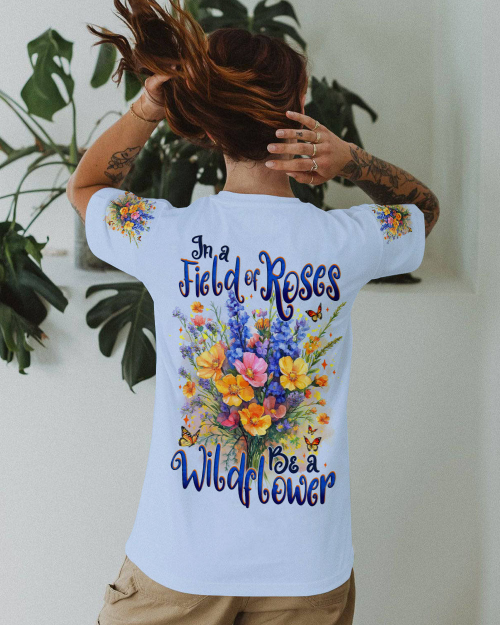 In a Field of Roses Be a Wildflower Vintage Floral Graphic for Women AOP Shirts _13_ DfoaF