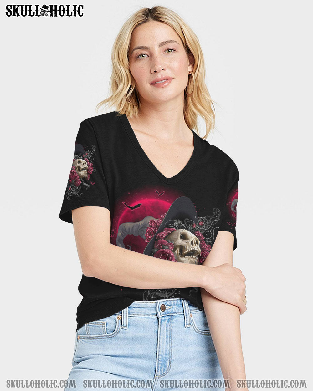 In a World Full of Princesses Be a Witch Skull and Rose Graphic AOP Shirts _10_ 1jwjV