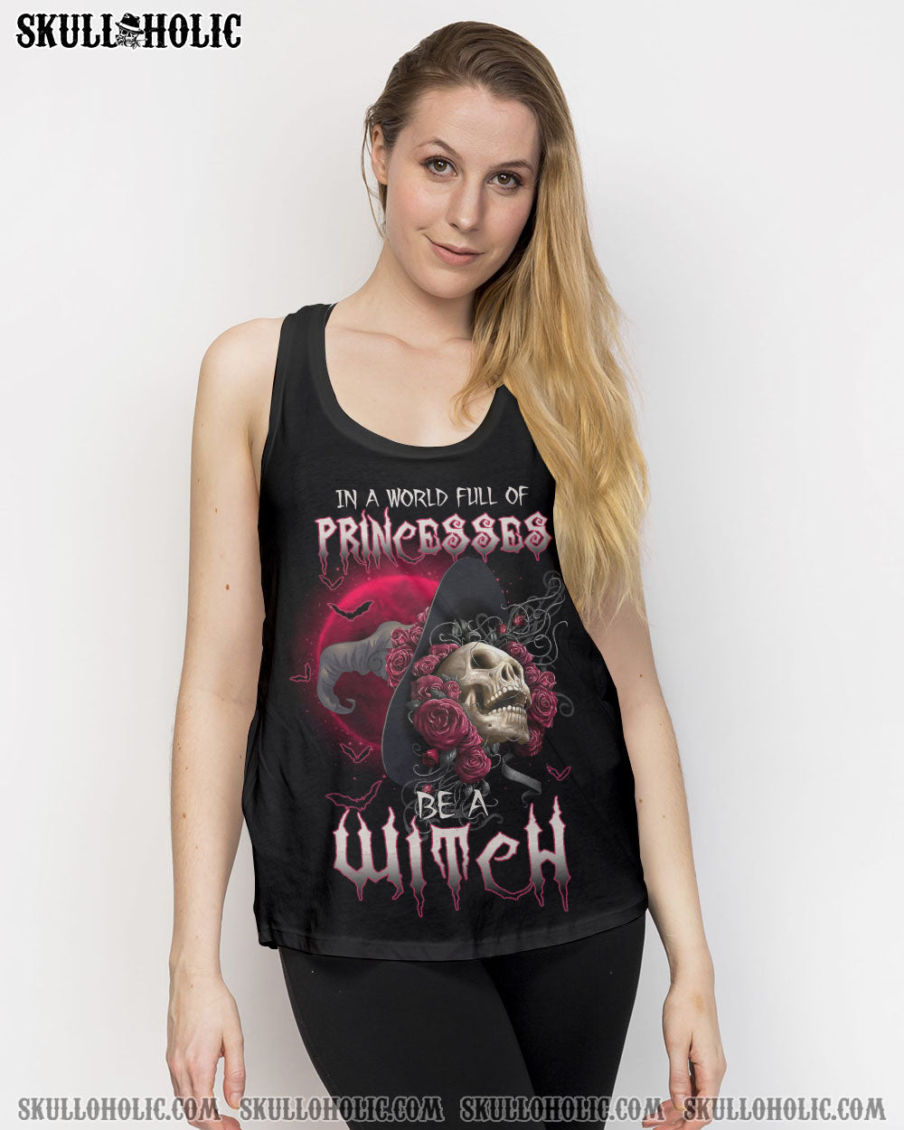 In a World Full of Princesses Be a Witch Skull and Rose Graphic AOP Shirts _13_ 5PobT