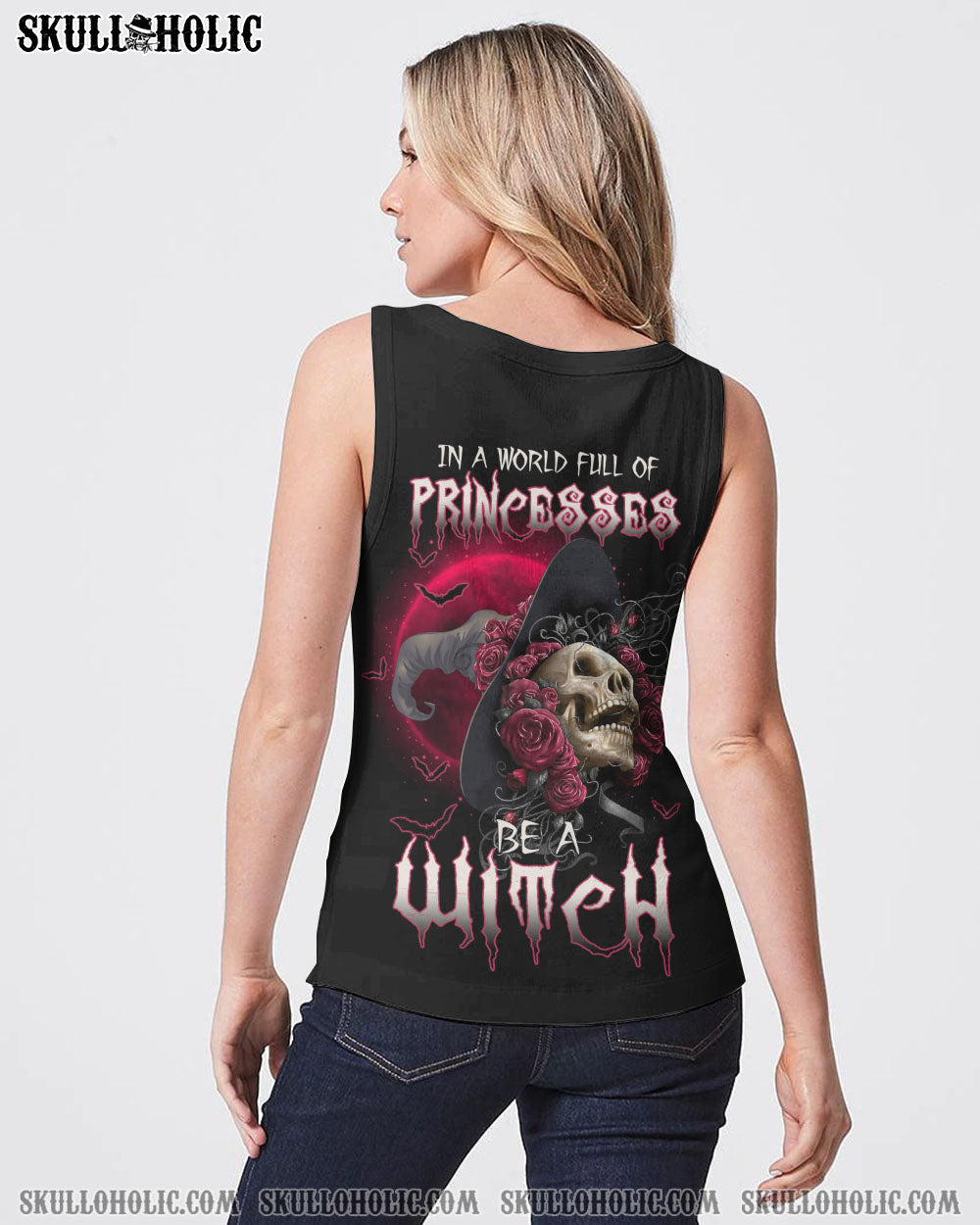 In a World Full of Princesses Be a Witch Skull and Rose Graphic AOP Shirts _15_ mgHbG