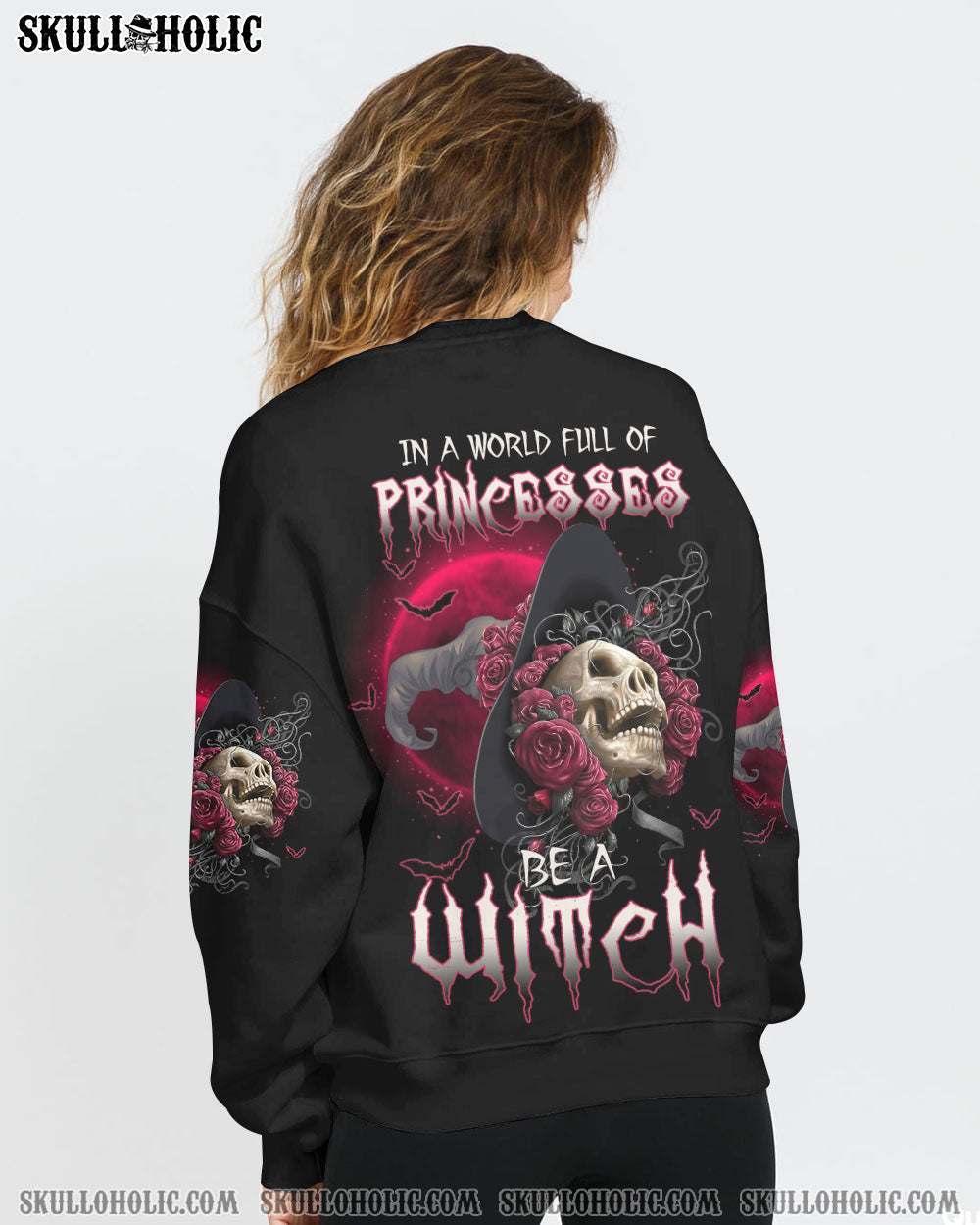 In a World Full of Princesses Be a Witch Skull and Rose Graphic AOP Shirts _5_ zQCyH