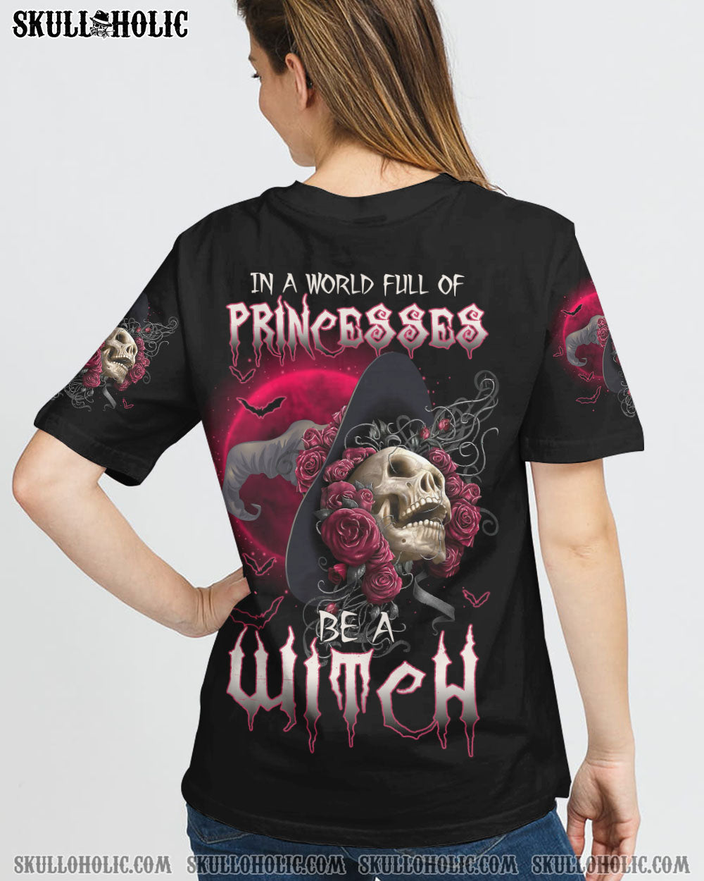 In a World Full of Princesses Be a Witch Skull and Rose Graphic AOP Shirts _9_ QSnjJ