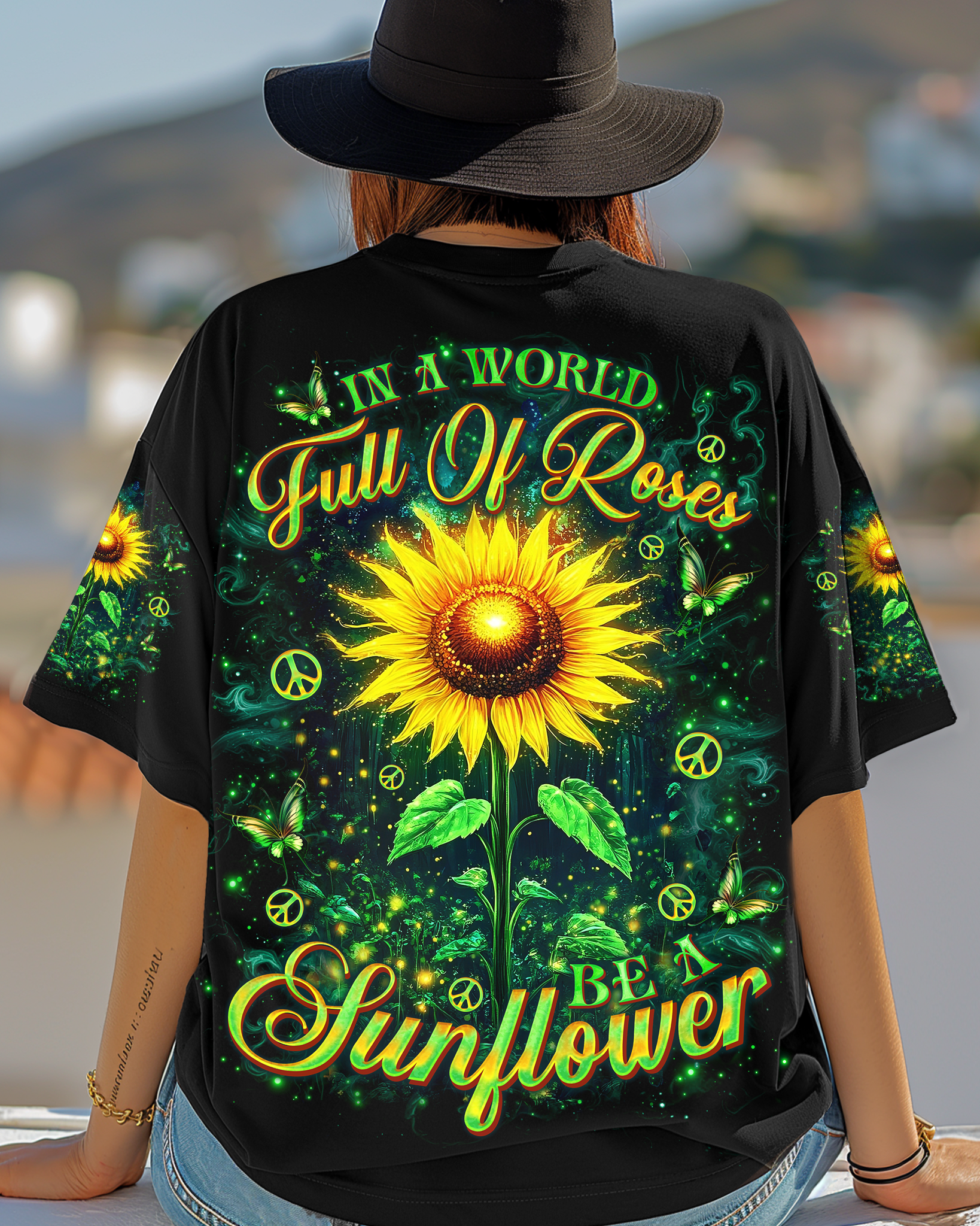 In a World Full of Roses Be a Sunflower Positive Sunflower Inspirational AOP Shirts _1_ N24FN