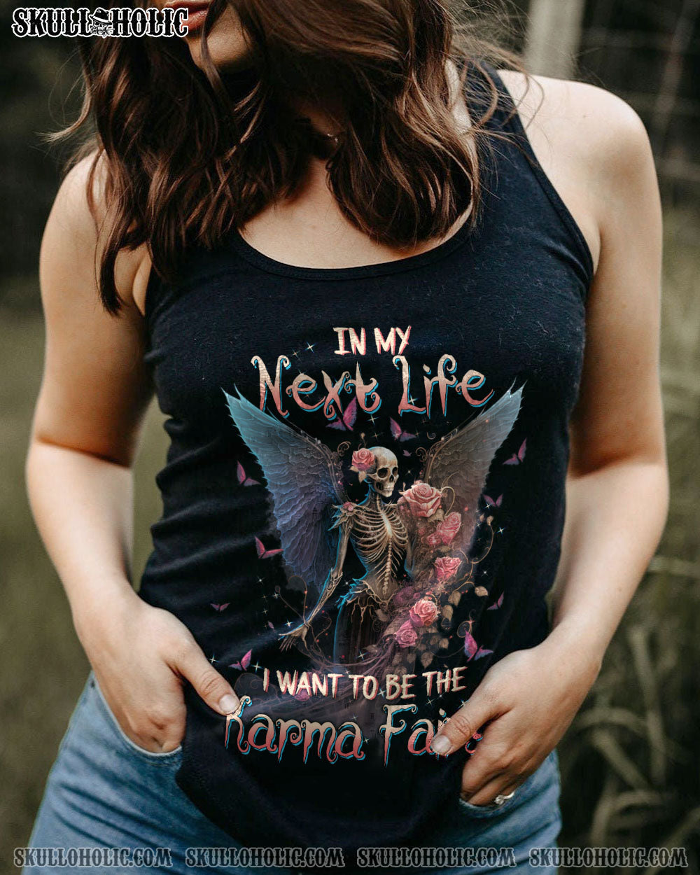 In my next life I want to be the Karma Fairy Skull Gothic Wings Roses AOP Shirts _10_ Eva2T