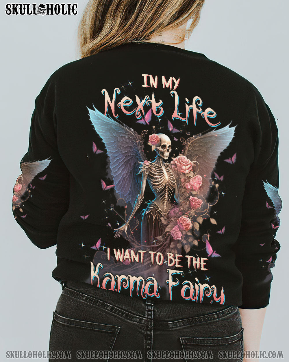 In my next life I want to be the Karma Fairy Skull Gothic Wings Roses AOP Shirts _3_ 16tg8