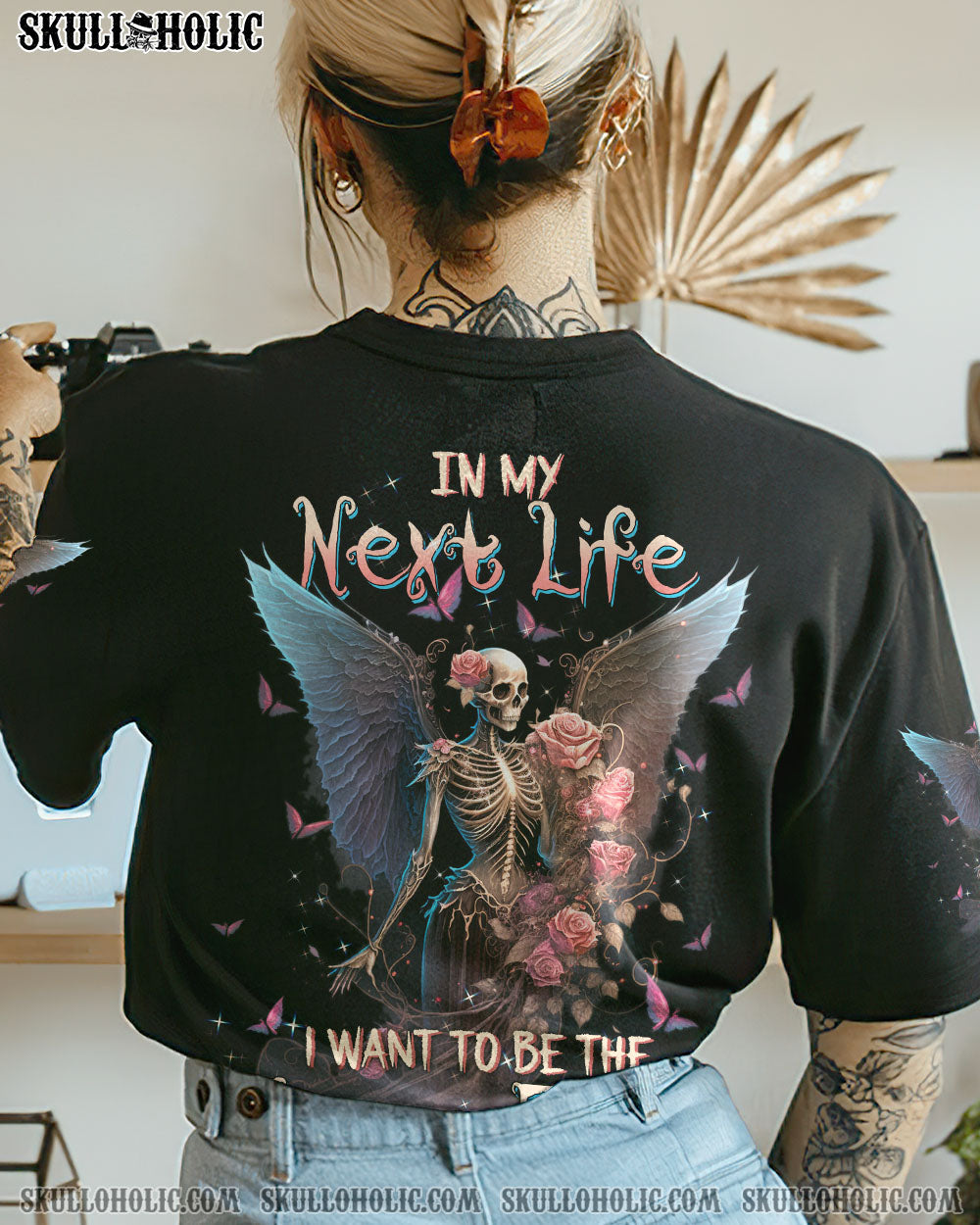 In my next life I want to be the Karma Fairy Skull Gothic Wings Roses AOP Shirts _7_ YnnEB