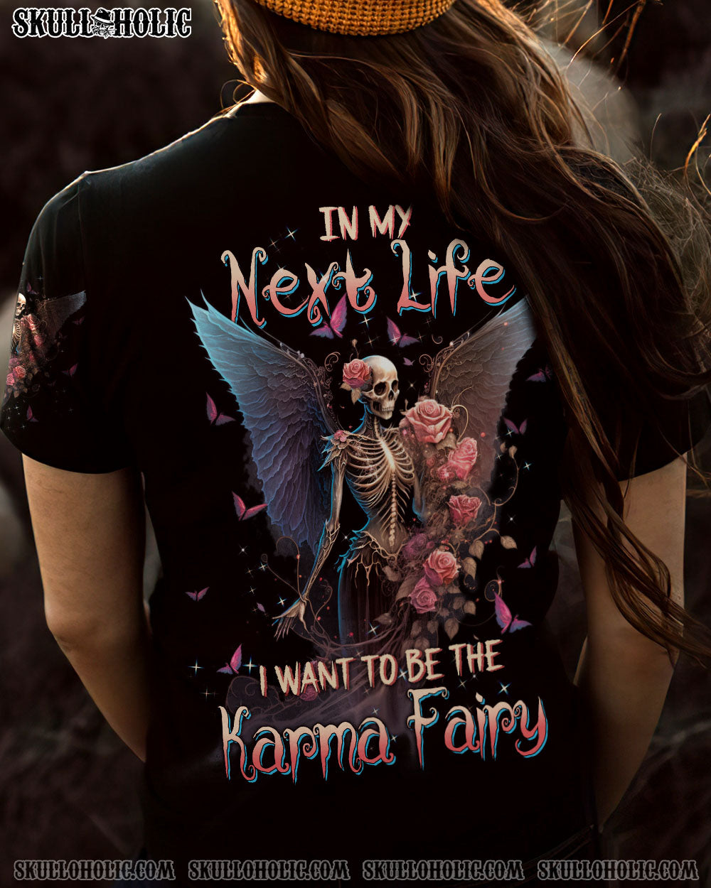 In my next life I want to be the Karma Fairy Skull Gothic Wings Roses AOP Shirts _9_ fdBkS