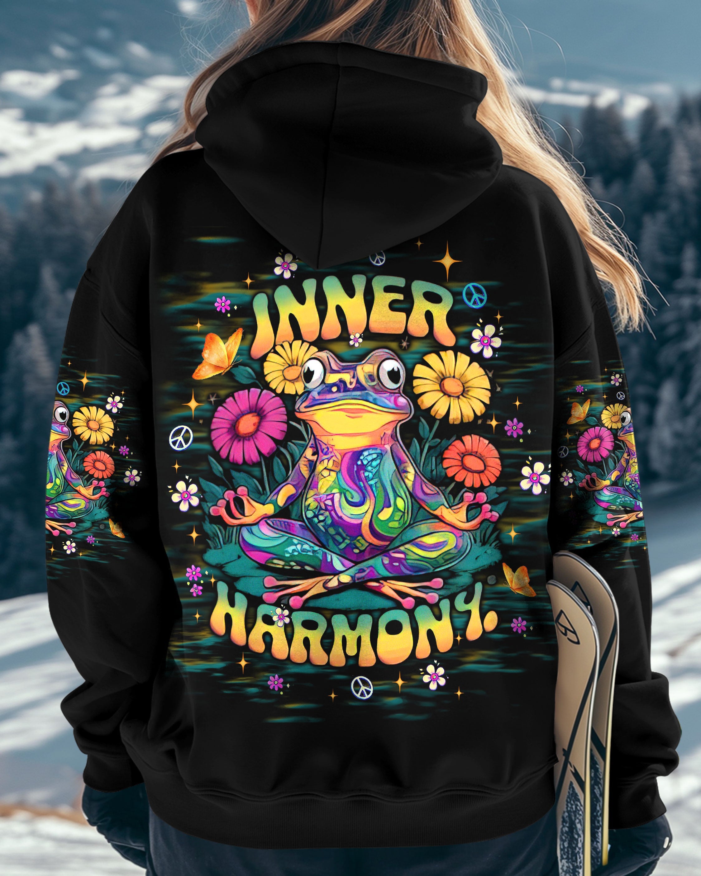 Inner Harmony Hippie Frog Trippy Meditation Psychedelic Graphic AOP Shirts _5_ RID6t