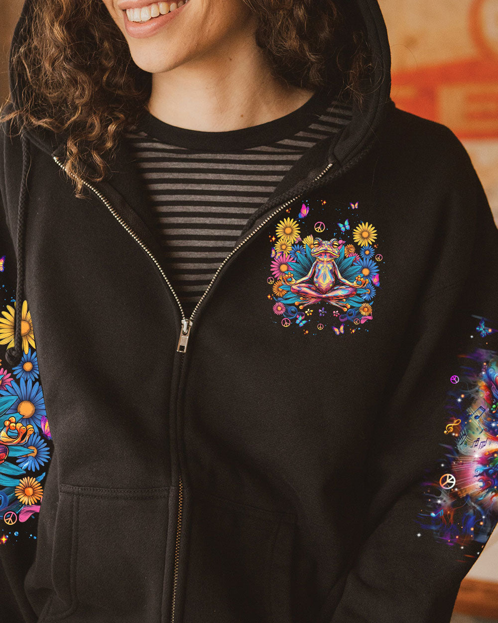 Inner Harmony Hippie Trippy Meditating Frog Tie Dye Style AOP Shirts _4_ GsoHq