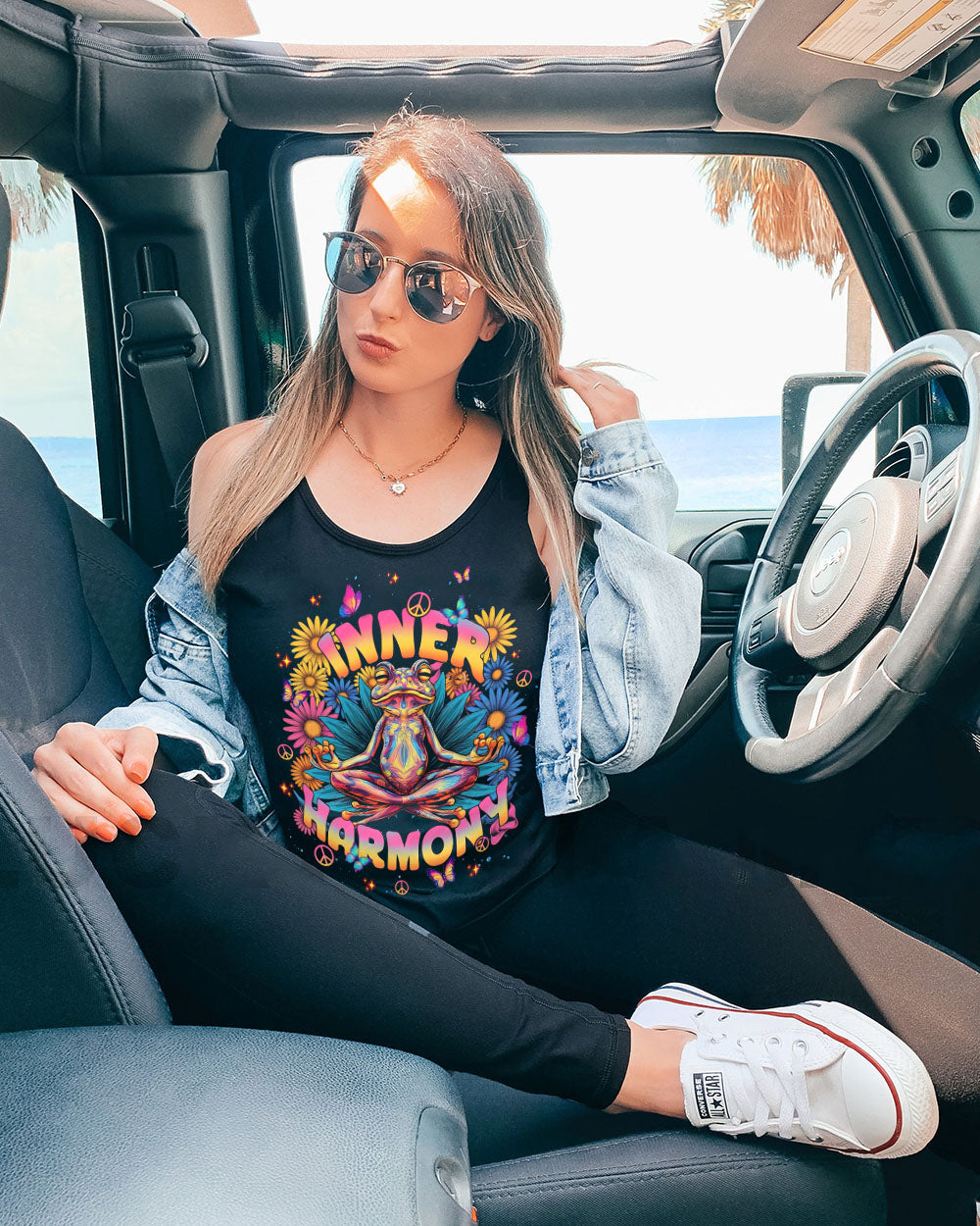 Inner Harmony Hippie Trippy Meditating Frog Tie Dye Style AOP Shirts _5_ PVUQc