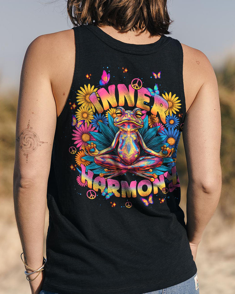 Inner Harmony Hippie Trippy Meditating Frog Tie Dye Style AOP Shirts _7_ 0eS65