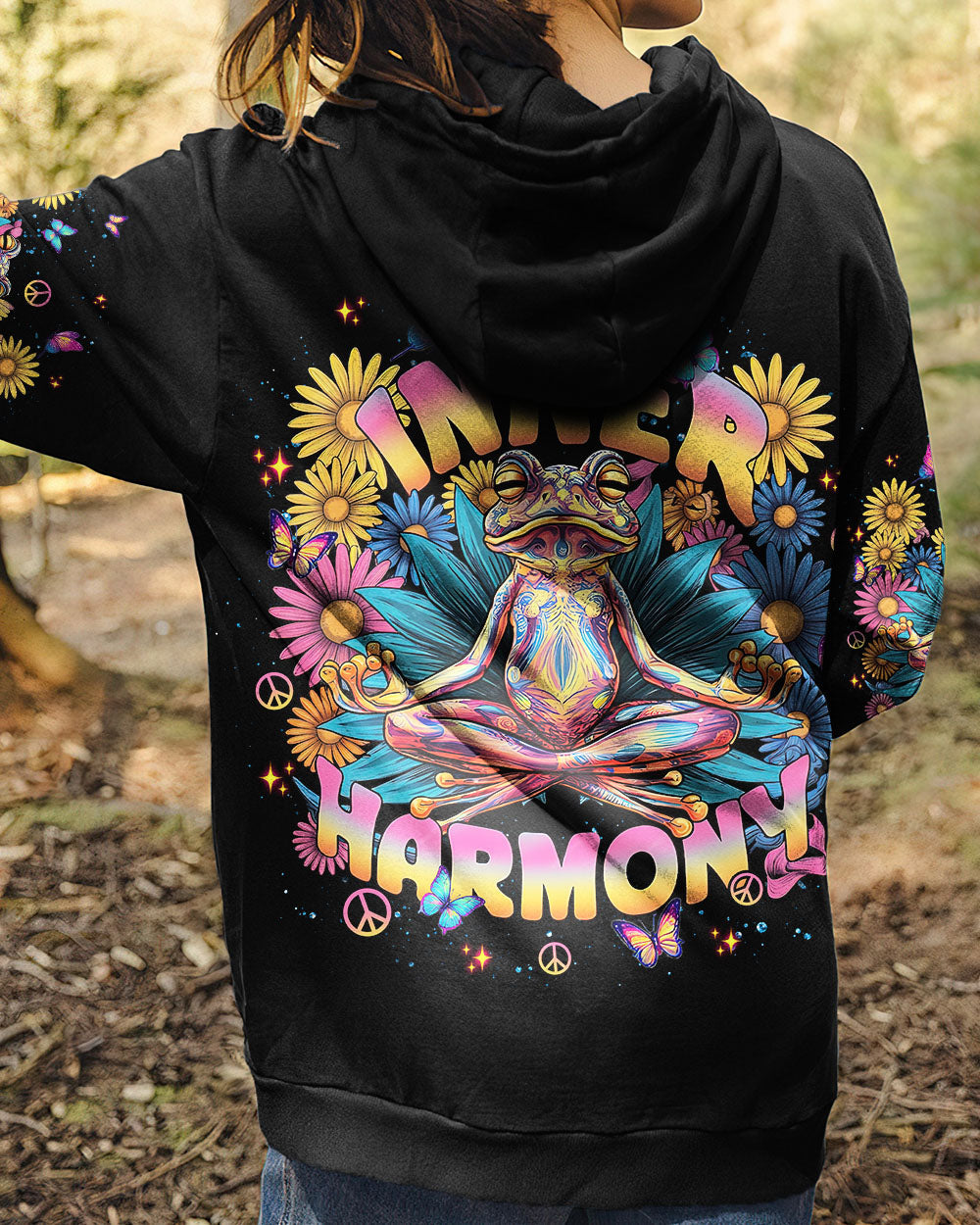 Inner Harmony Hippie Trippy Meditating Frog Tie Dye Style AOP Shirts _8_ RWScS