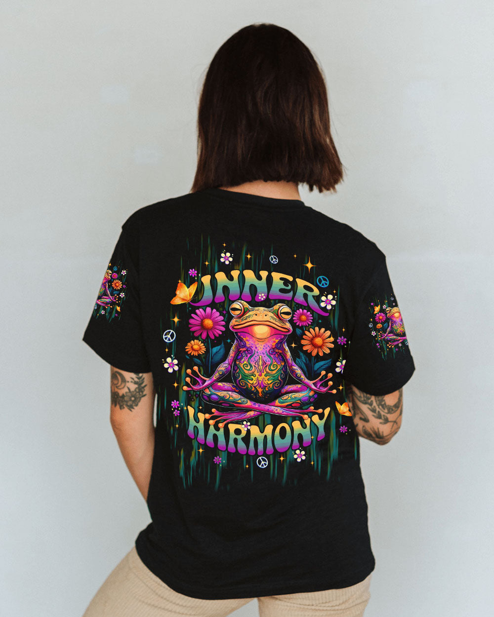 Inner Harmony Psychedelic Meditating Frog Hippie Graphic AOP Shirts _10_ 62jDS