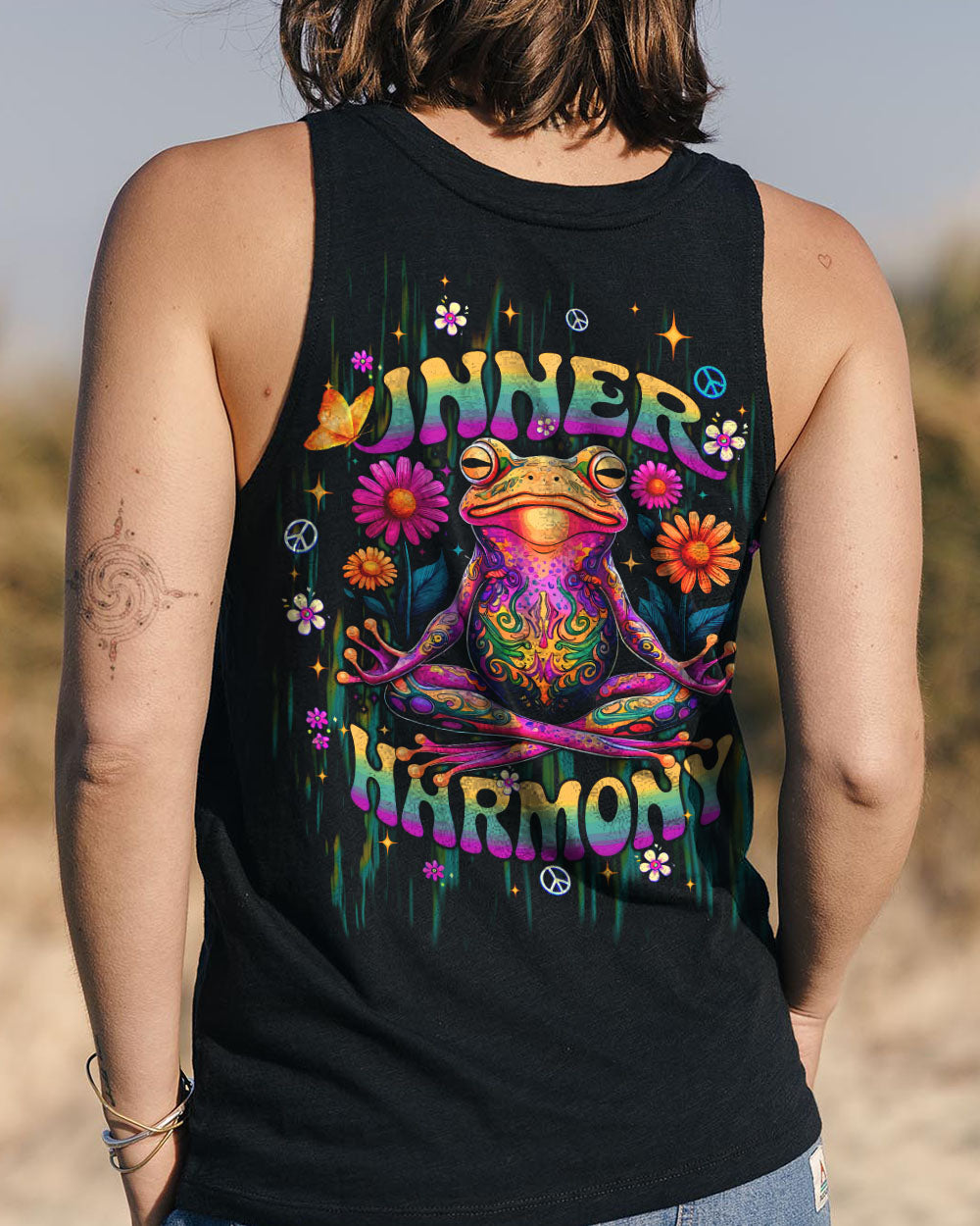Inner Harmony Psychedelic Meditating Frog Hippie Graphic AOP Shirts _7_ DlXrB