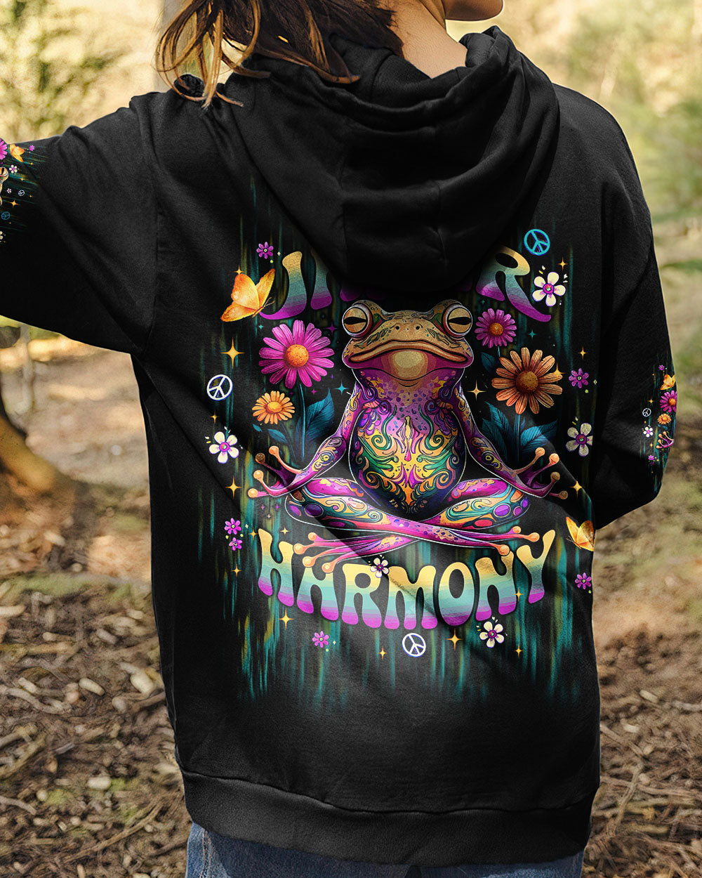 Inner Harmony Psychedelic Meditating Frog Hippie Graphic AOP Shirts _8_ CiFhO