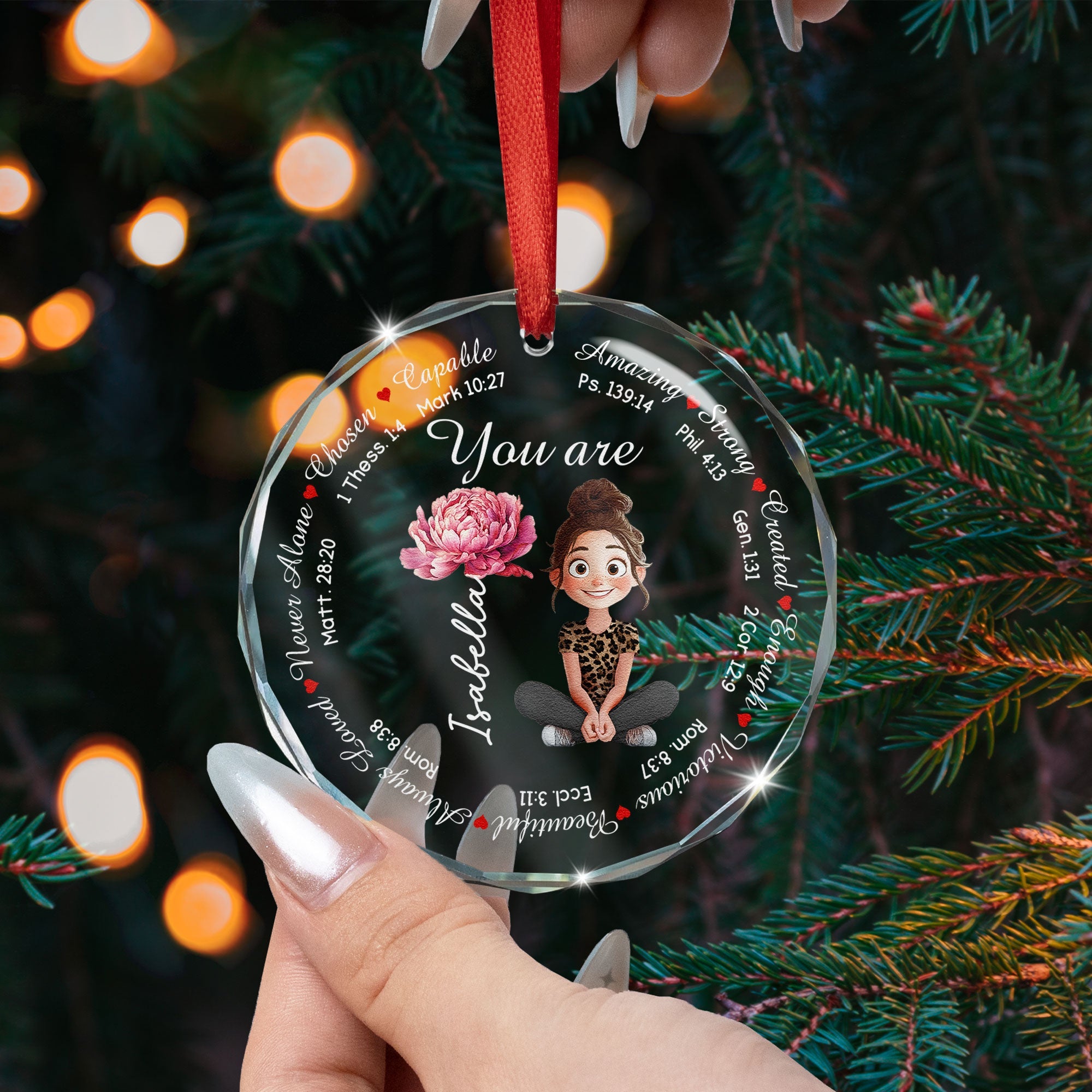 Jesus Inspirational Bible Verse With Birth Flower Personalized Glass Ornament_3_1f44f6d8 bc3a 4731 9bad 05dcca2f4629