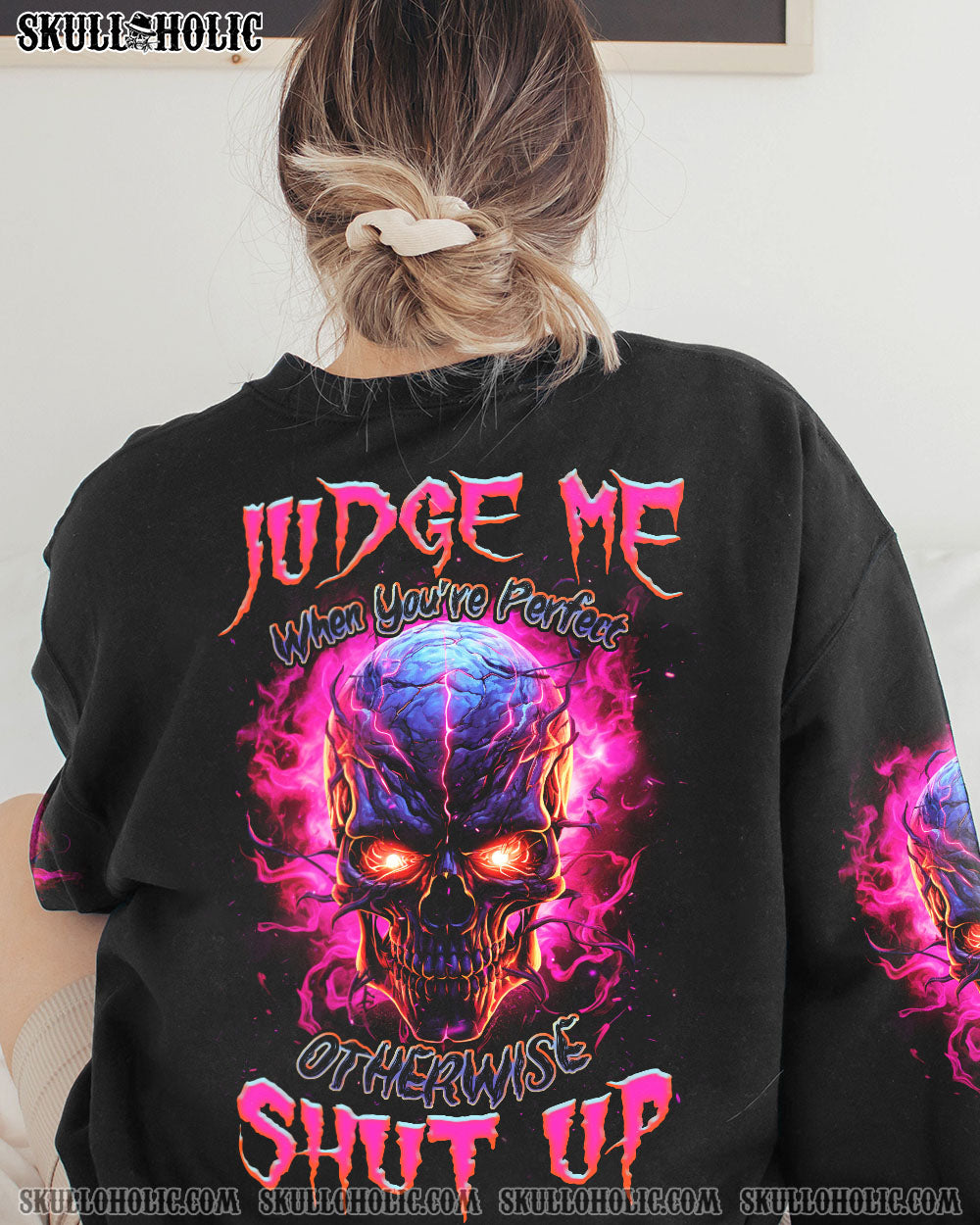 Judge Me When You_E2_80_99re Perfect Shut Up Skull Flames _26 Attitude Gothic Graphic AOP Shirts _11_ TJCWL