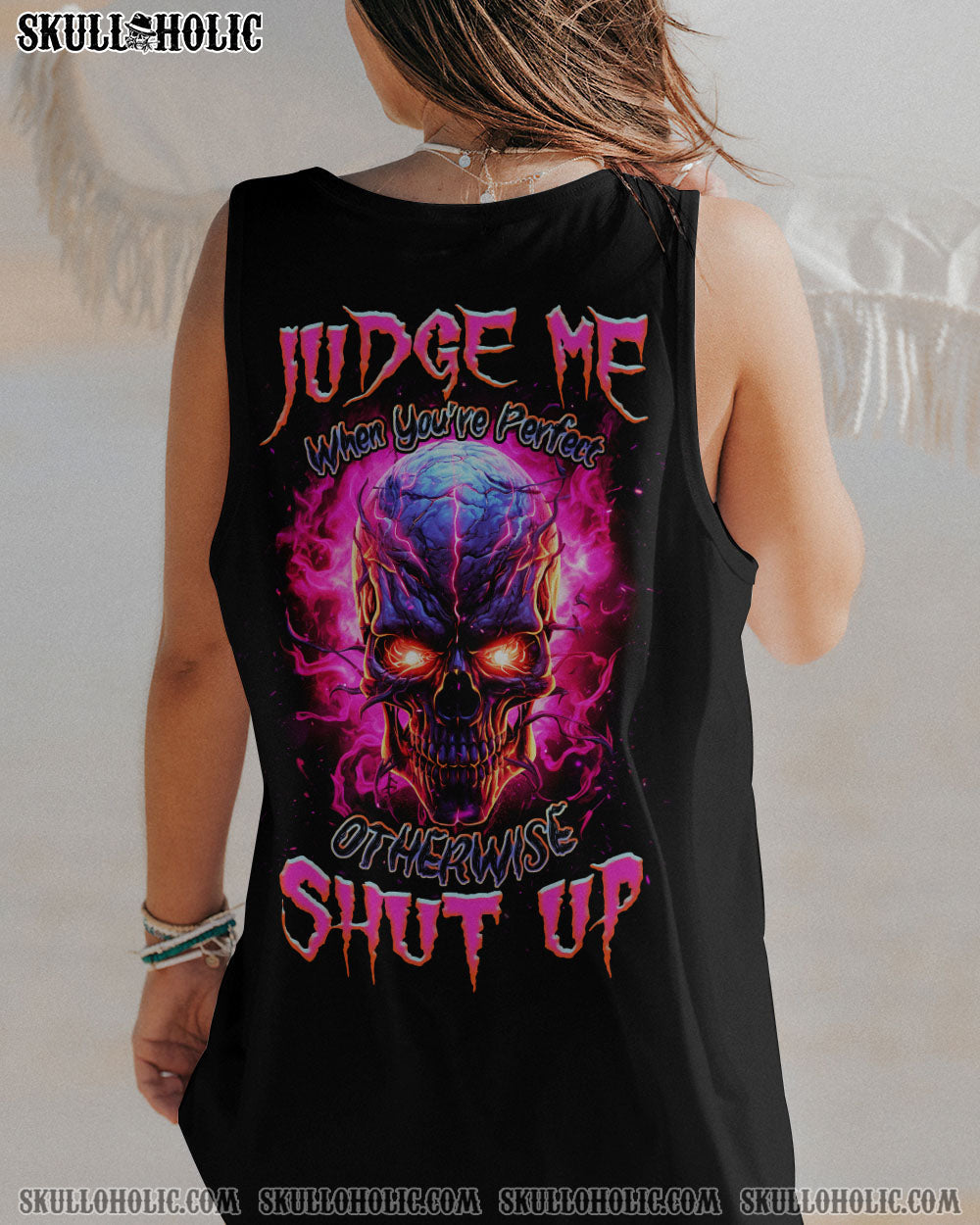 Judge Me When You_E2_80_99re Perfect Shut Up Skull Flames _26 Attitude Gothic Graphic AOP Shirts _16_ itANF