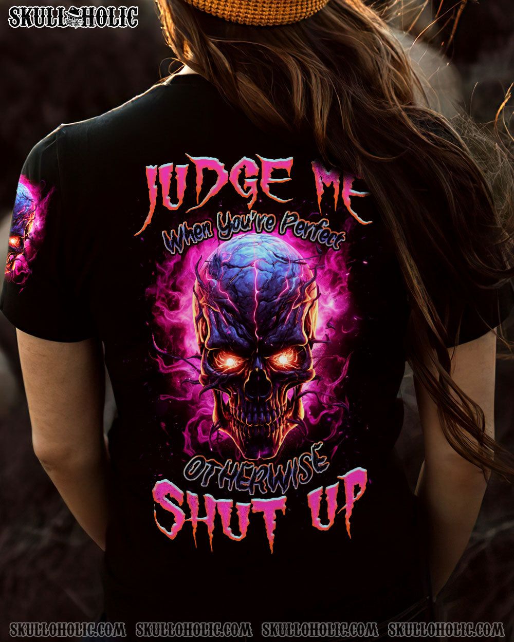 Judge Me When You_E2_80_99re Perfect Shut Up Skull Flames _26 Attitude Gothic Graphic AOP Shirts _7_ MrNwd