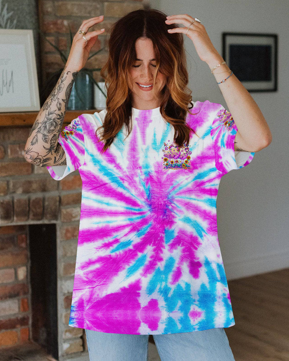 Just Be You The World Will Adjust Tie Dye Pink Flamingo Graphic AOP Shirts _10_ J434y