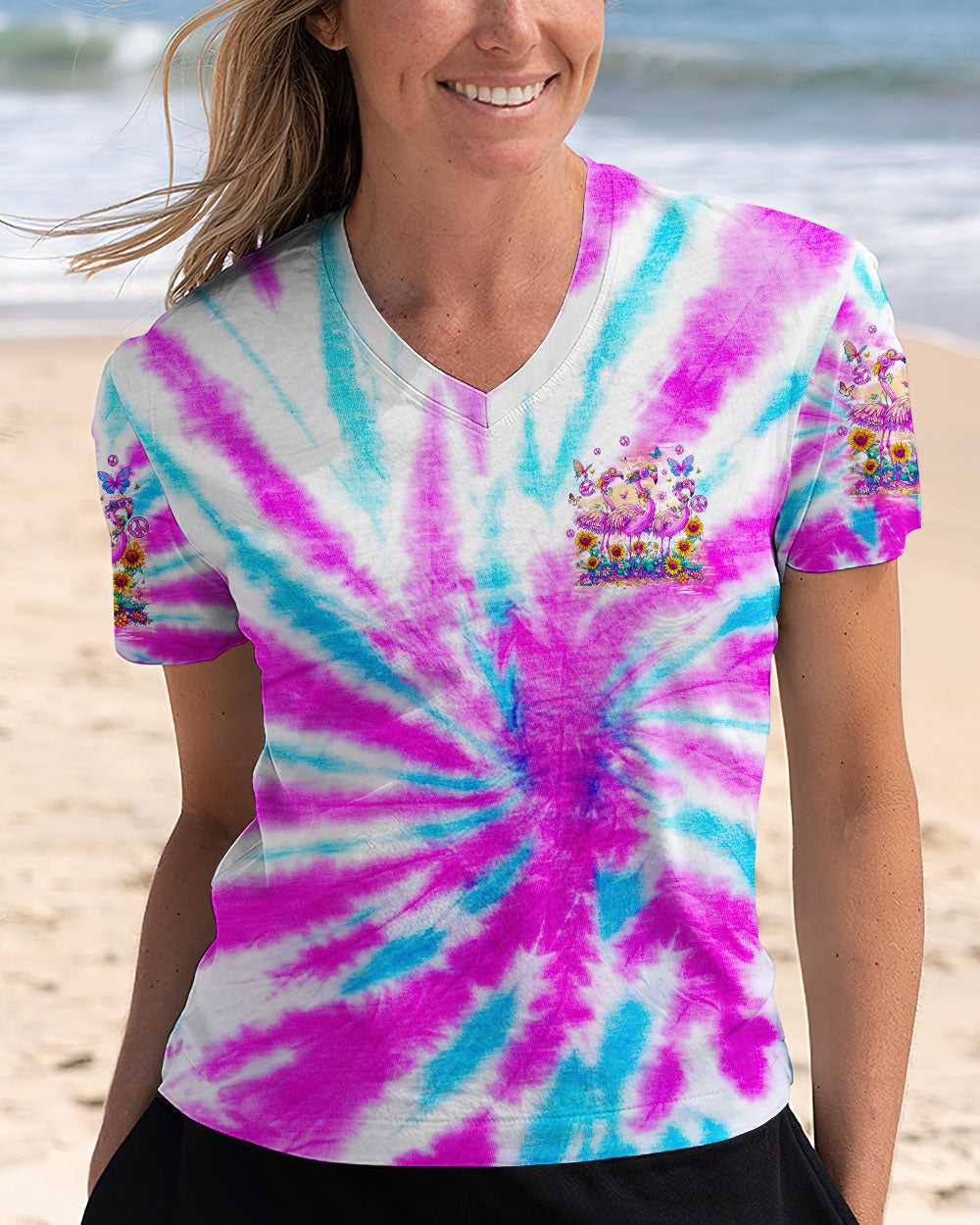 Just Be You The World Will Adjust Tie Dye Pink Flamingo Graphic AOP Shirts _12_ hXNpI