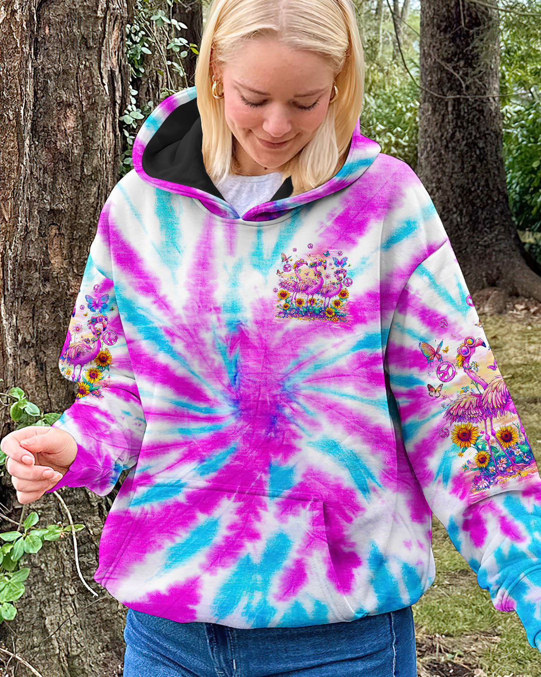 Just Be You The World Will Adjust Tie Dye Pink Flamingo Graphic AOP Shirts _14_ CE0WT