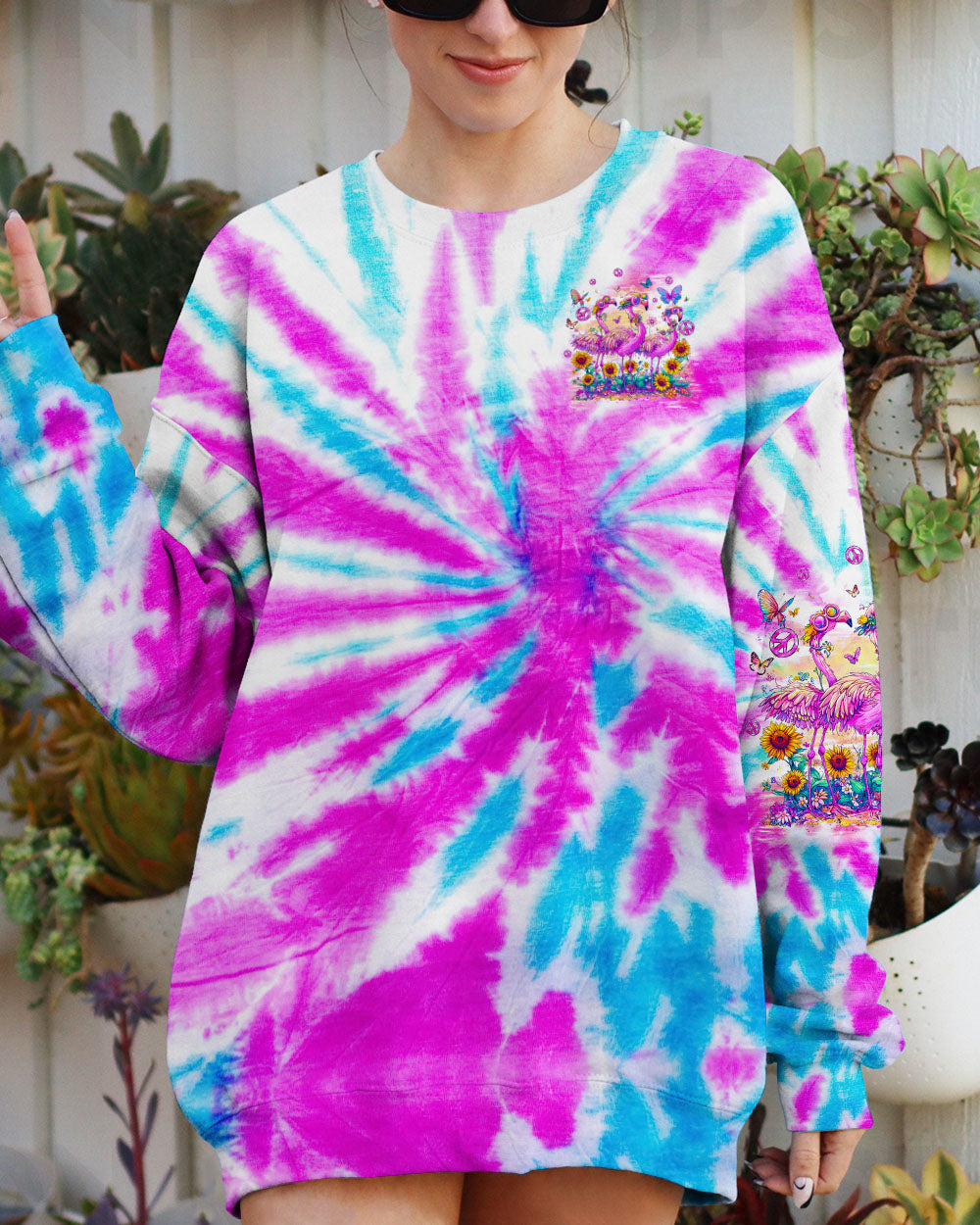 Just Be You The World Will Adjust Tie Dye Pink Flamingo Graphic AOP Shirts _2_ cCT8a