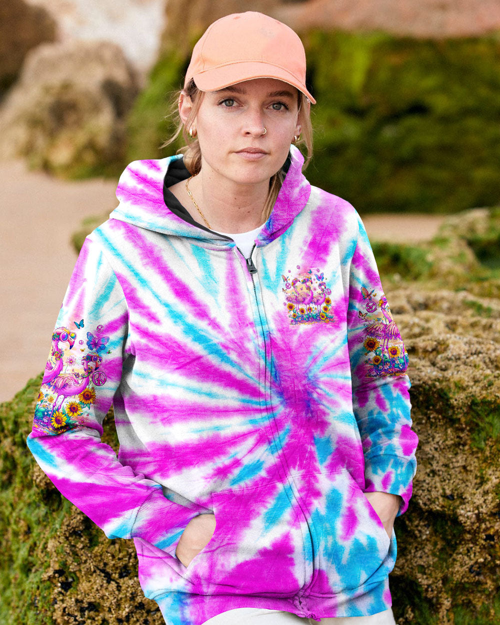 Just Be You The World Will Adjust Tie Dye Pink Flamingo Graphic AOP Shirts _4_ dL58A