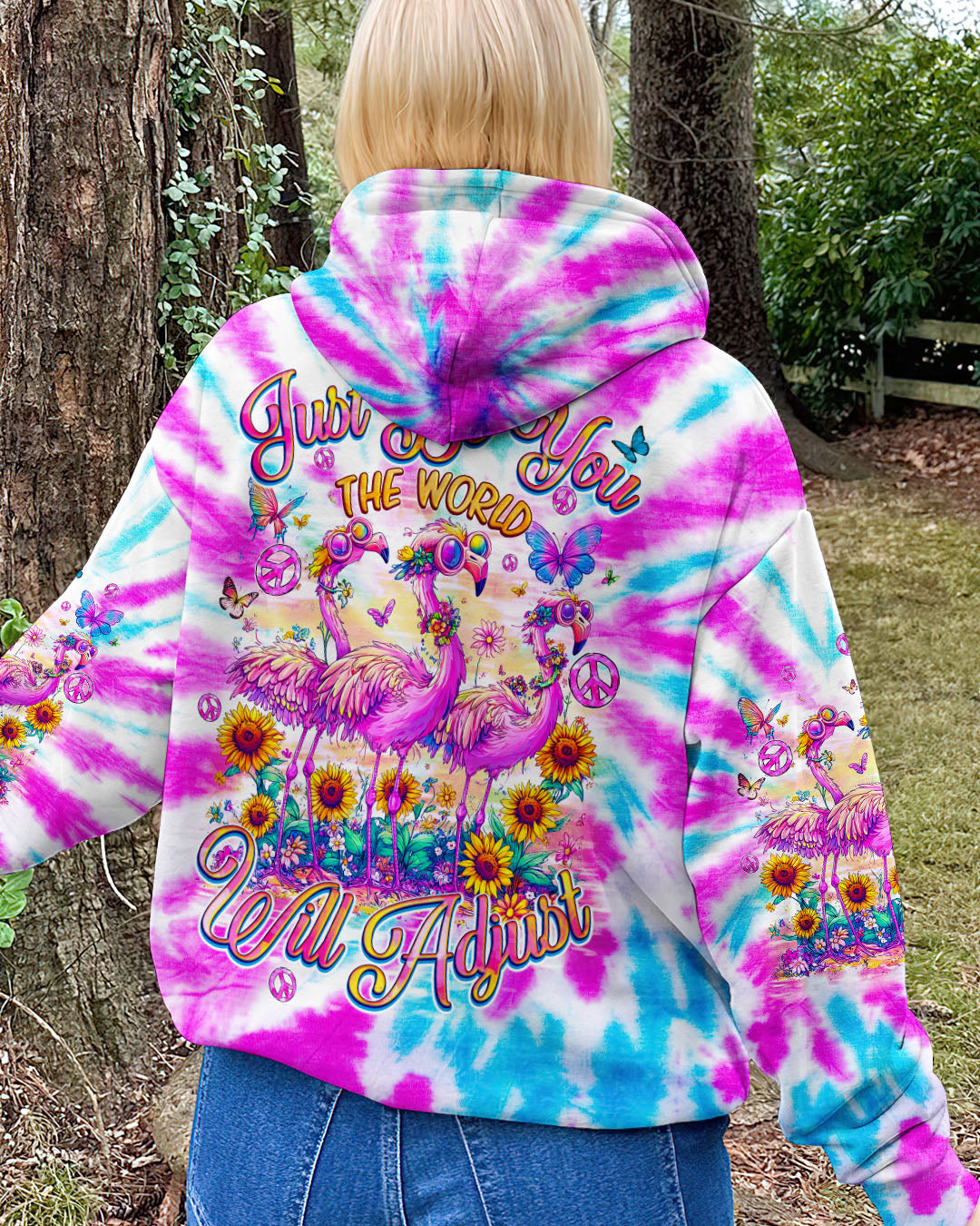 Just Be You The World Will Adjust Tie Dye Pink Flamingo Graphic AOP Shirts _8_ 53XaM