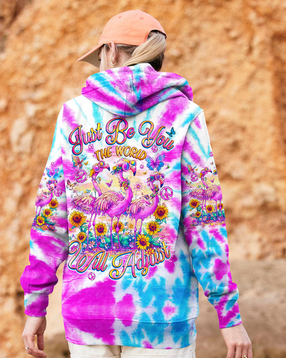 Just Be You The World Will Adjust Tie Dye Pink Flamingo Graphic AOP Shirts _9_ DRVbu