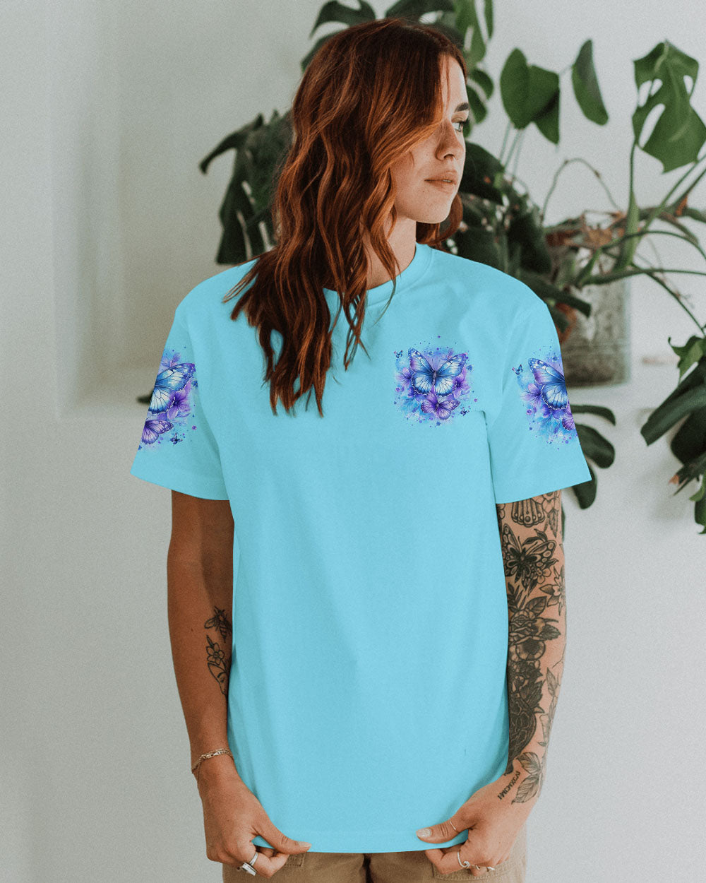 Just Breathe Everything Is Going To Be Okay Blue Butterfly Graphic AOP Shirts _2_ h2xgi