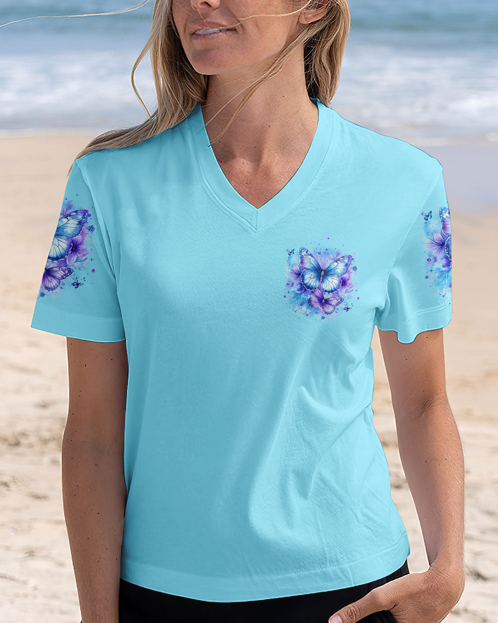 Just Breathe Everything Is Going To Be Okay Blue Butterfly Graphic AOP Shirts _4_ IR45J