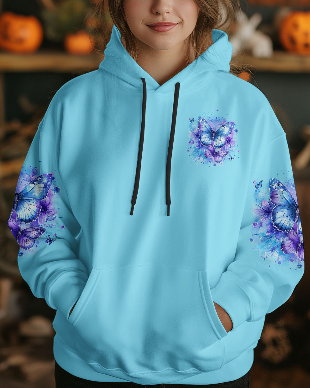 Just Breathe Everything Is Going To Be Okay Blue Butterfly Graphic AOP Shirts _6_ 7bz4I