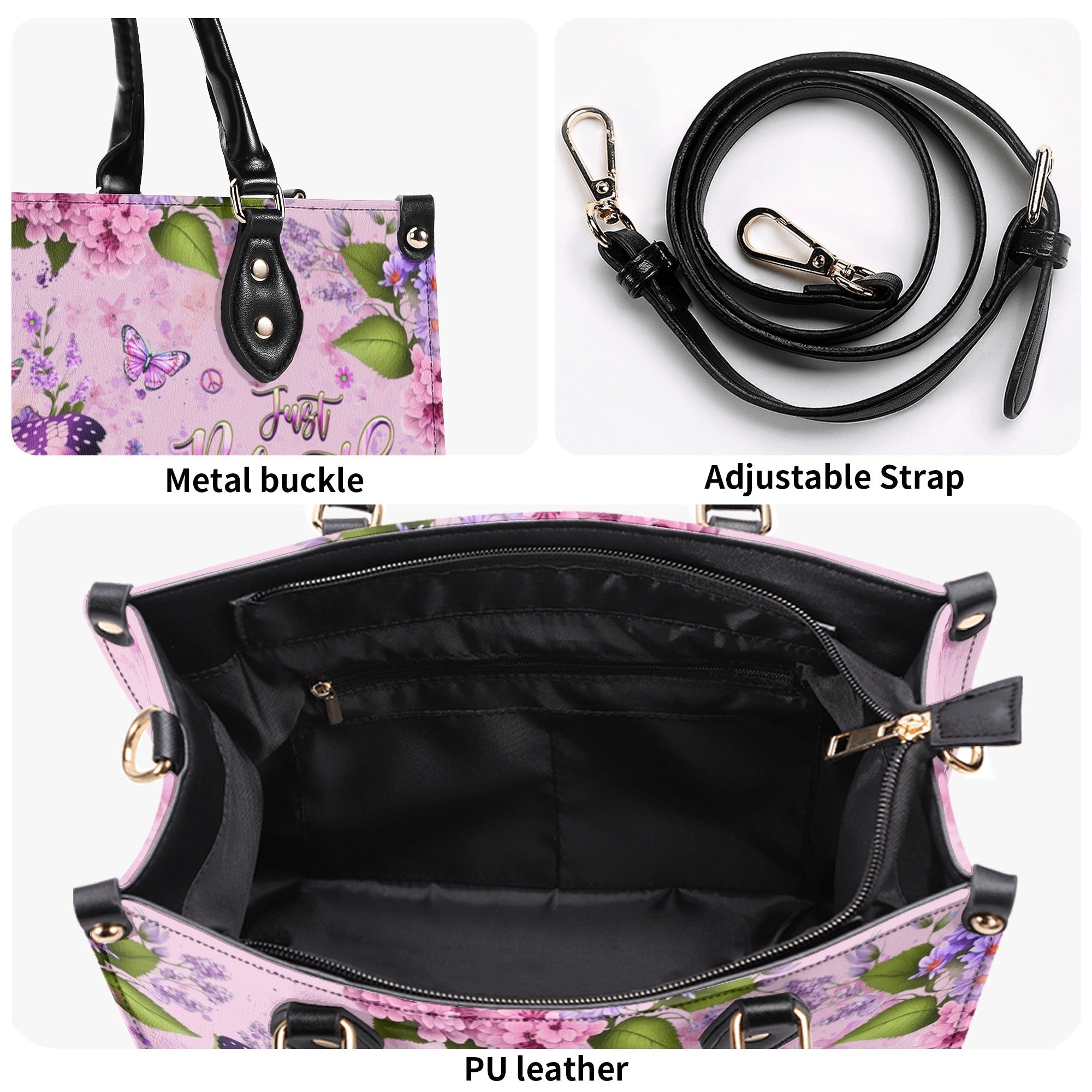 Just Breathe Everything Is Going To Be Okay Butterfly with Pink Floral Hippie Leather Bag _10_ 0GvLw