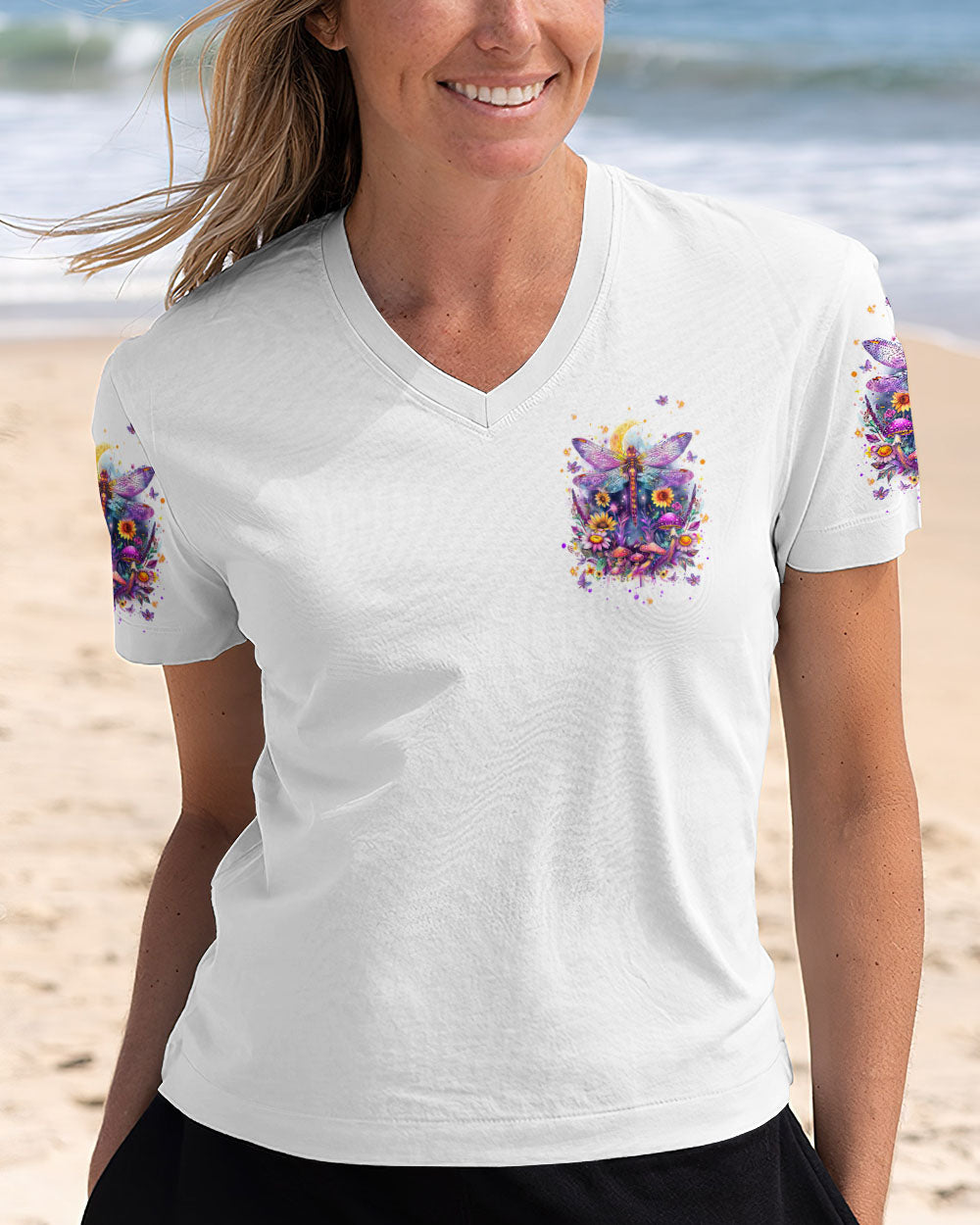 Just Breathe Everything Is Going To Be Okay Colorful Dragonfly Floral AOP Shirts _12_ Xs0Yx