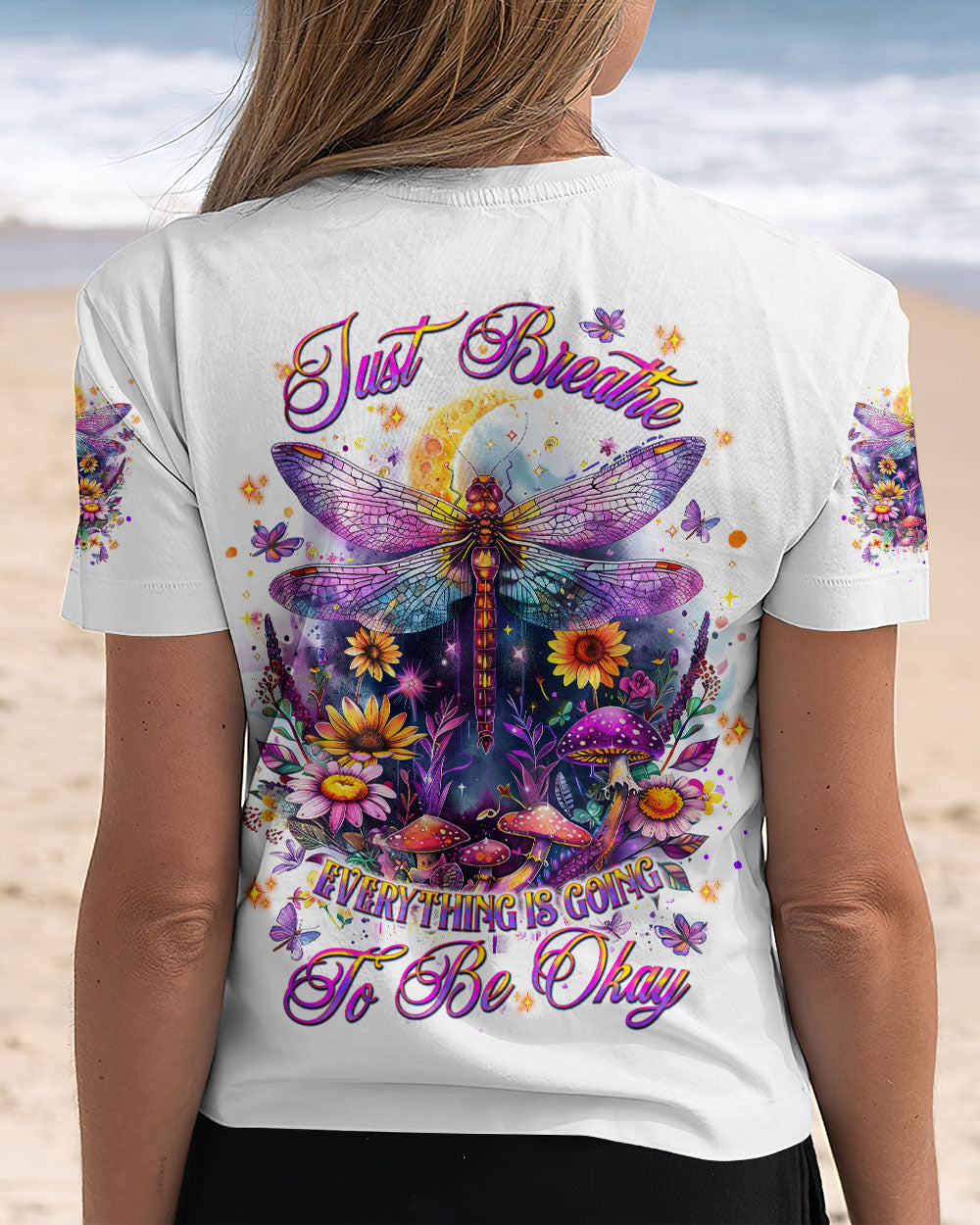 Just Breathe Everything Is Going To Be Okay Colorful Dragonfly Floral AOP Shirts _13_ IvaAO