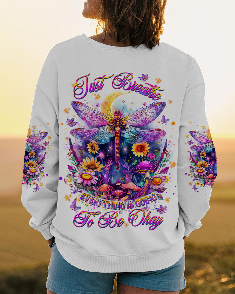 Just Breathe Everything Is Going To Be Okay Colorful Dragonfly Floral AOP Shirts _3_ Jy2rz
