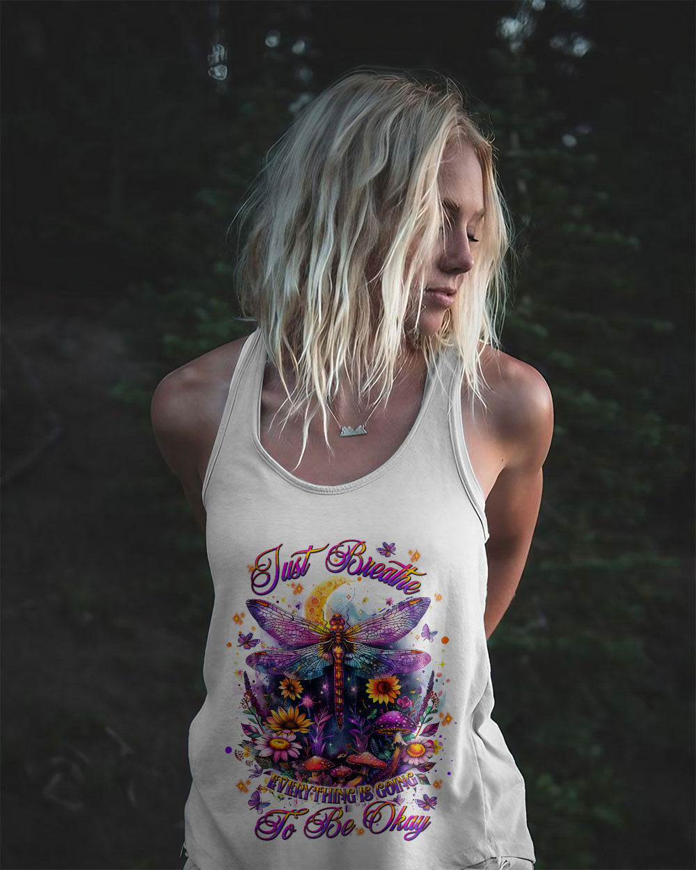 Just Breathe Everything Is Going To Be Okay Colorful Dragonfly Floral AOP Shirts _5_ bTKsJ