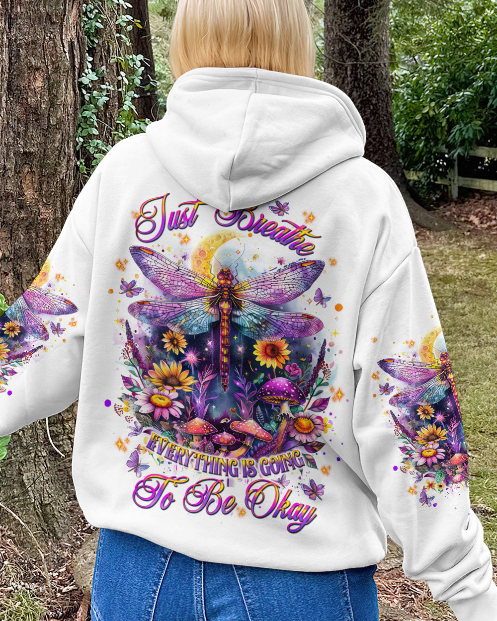 Just Breathe Everything Is Going To Be Okay Colorful Dragonfly Floral AOP Shirts _8_ tZScX