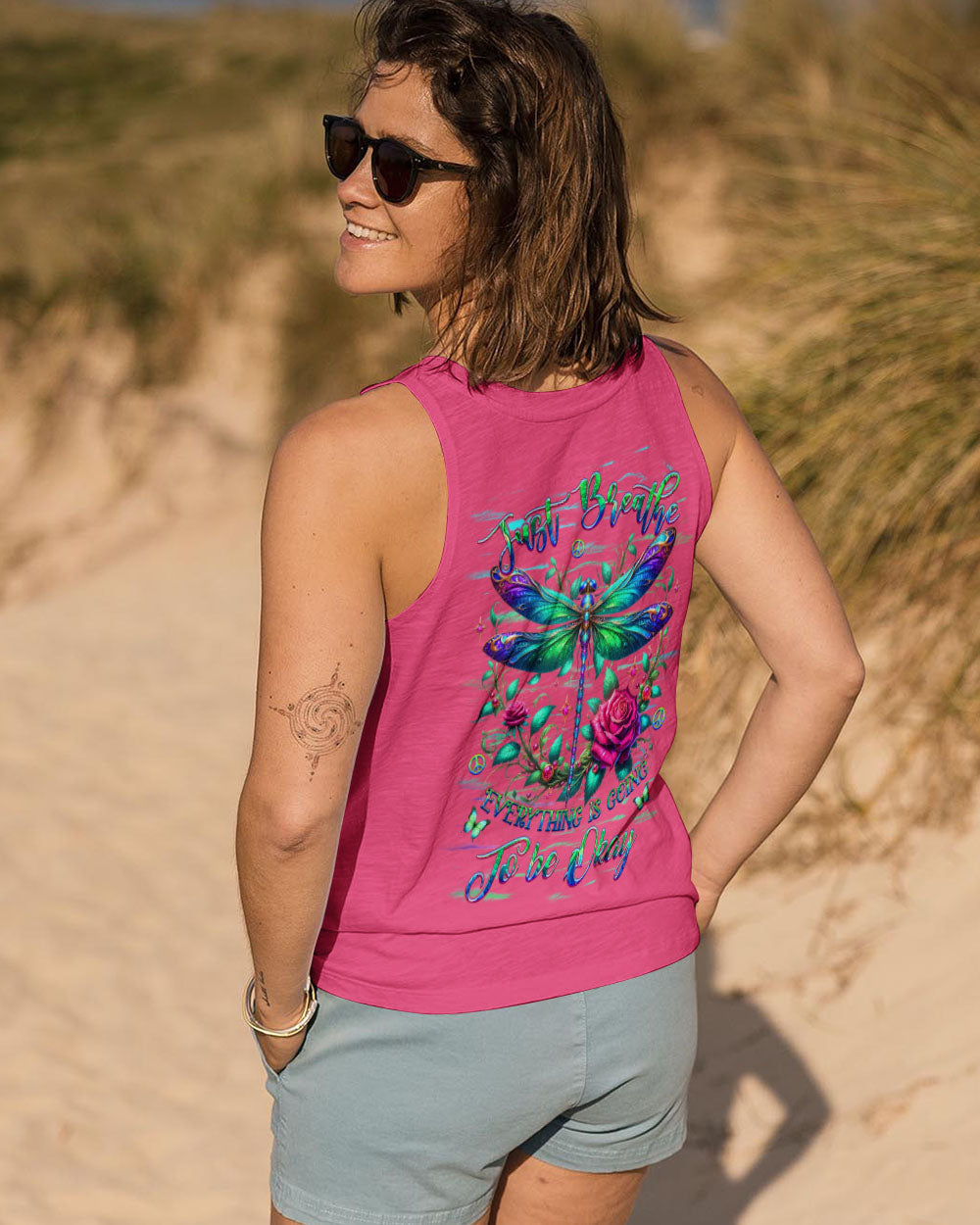 Just Breathe Everything Is Going To Be Okay Dragonfly Floral AOP Shirts _13_ 7lMxj