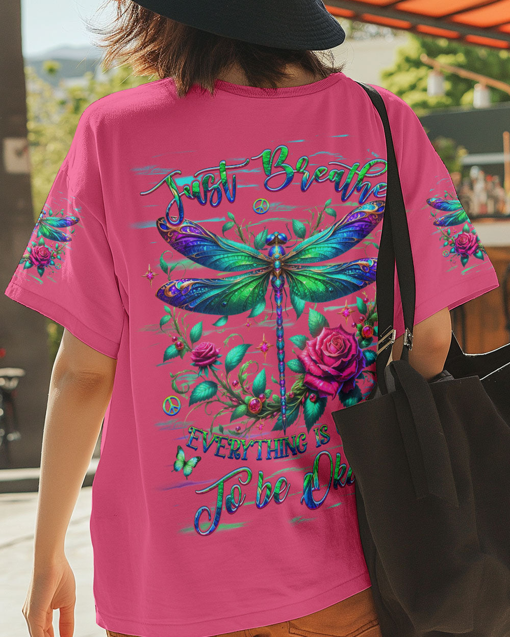 Just Breathe Everything Is Going To Be Okay Dragonfly Floral AOP Shirts _3_ wj714