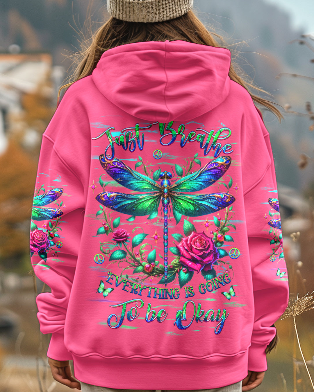 Just Breathe Everything Is Going To Be Okay Dragonfly Floral AOP Shirts _4_ NdeqR