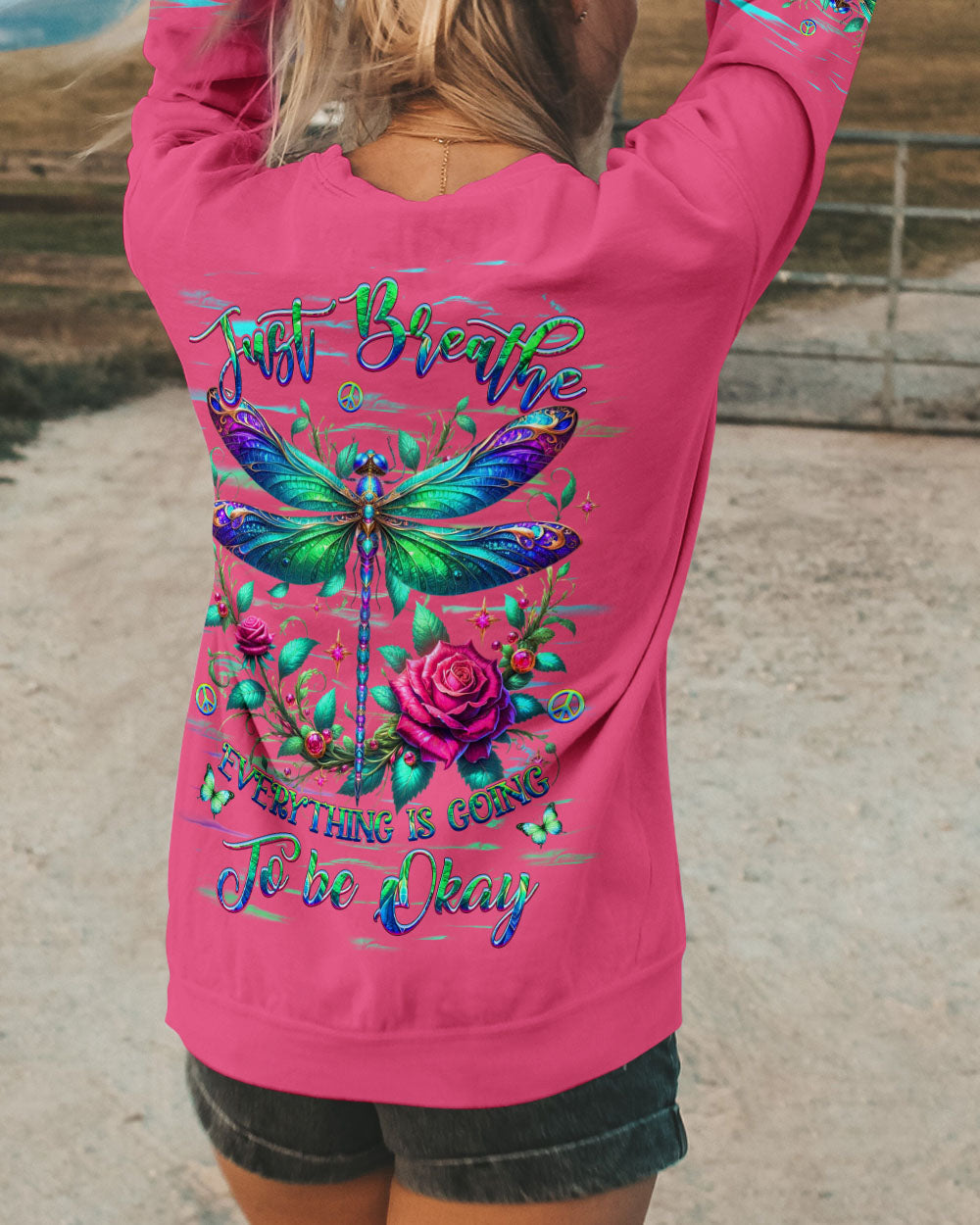 Just Breathe Everything Is Going To Be Okay Dragonfly Floral AOP Shirts _7_ 0wBPl