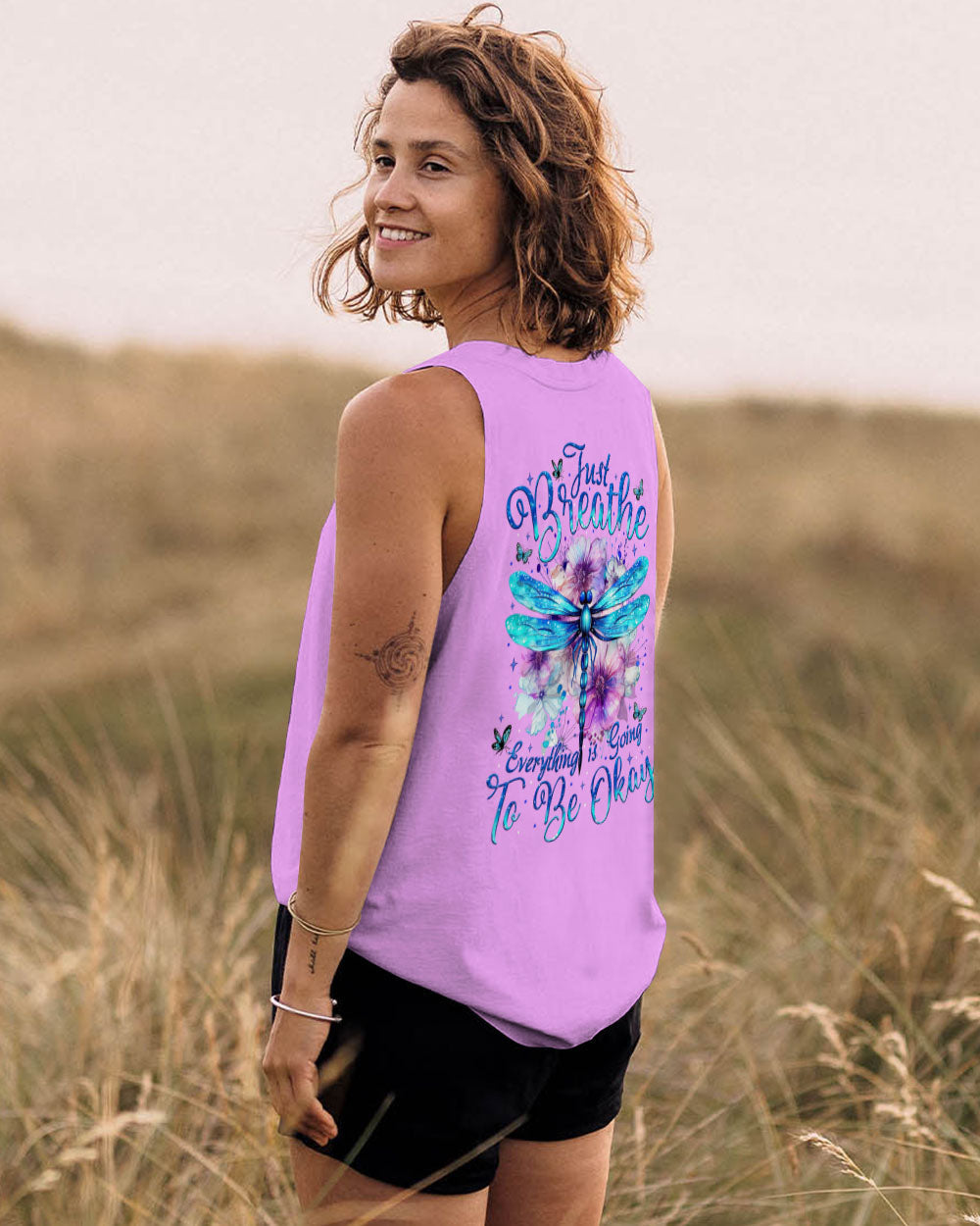 Just Breathe Everything Is Going To Be Okay Dragonfly and Floral Design AOP Shirts _13_ b5a5D
