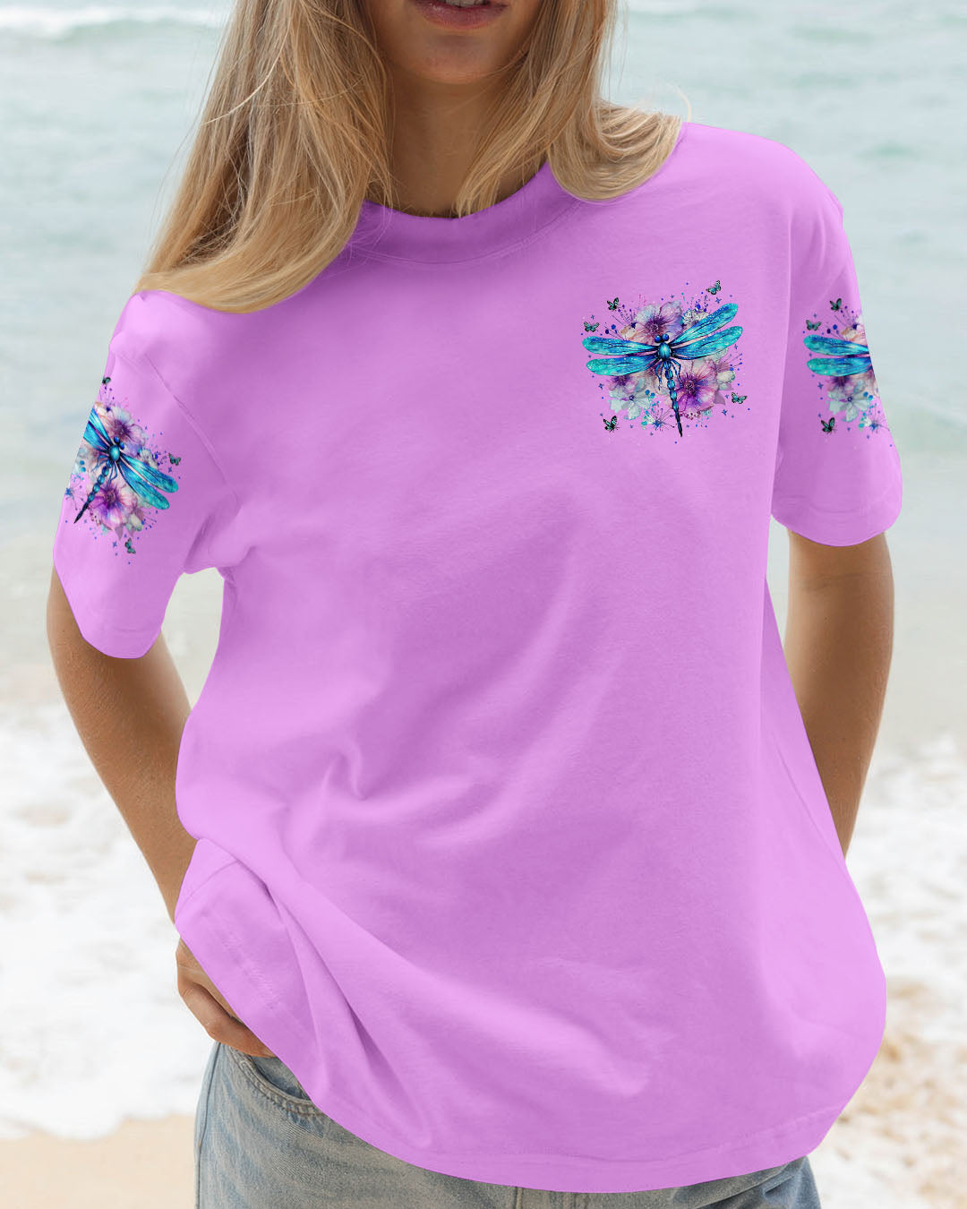 Just Breathe Everything Is Going To Be Okay Dragonfly and Floral Design AOP Shirts _2_ Ze9OV