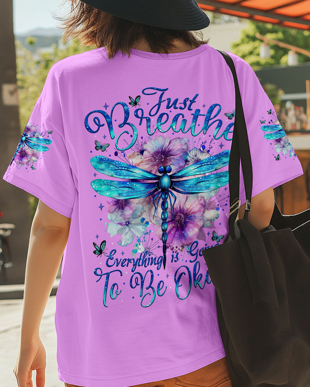 Just Breathe Everything Is Going To Be Okay Dragonfly and Floral Design AOP Shirts _5_ ypvCs