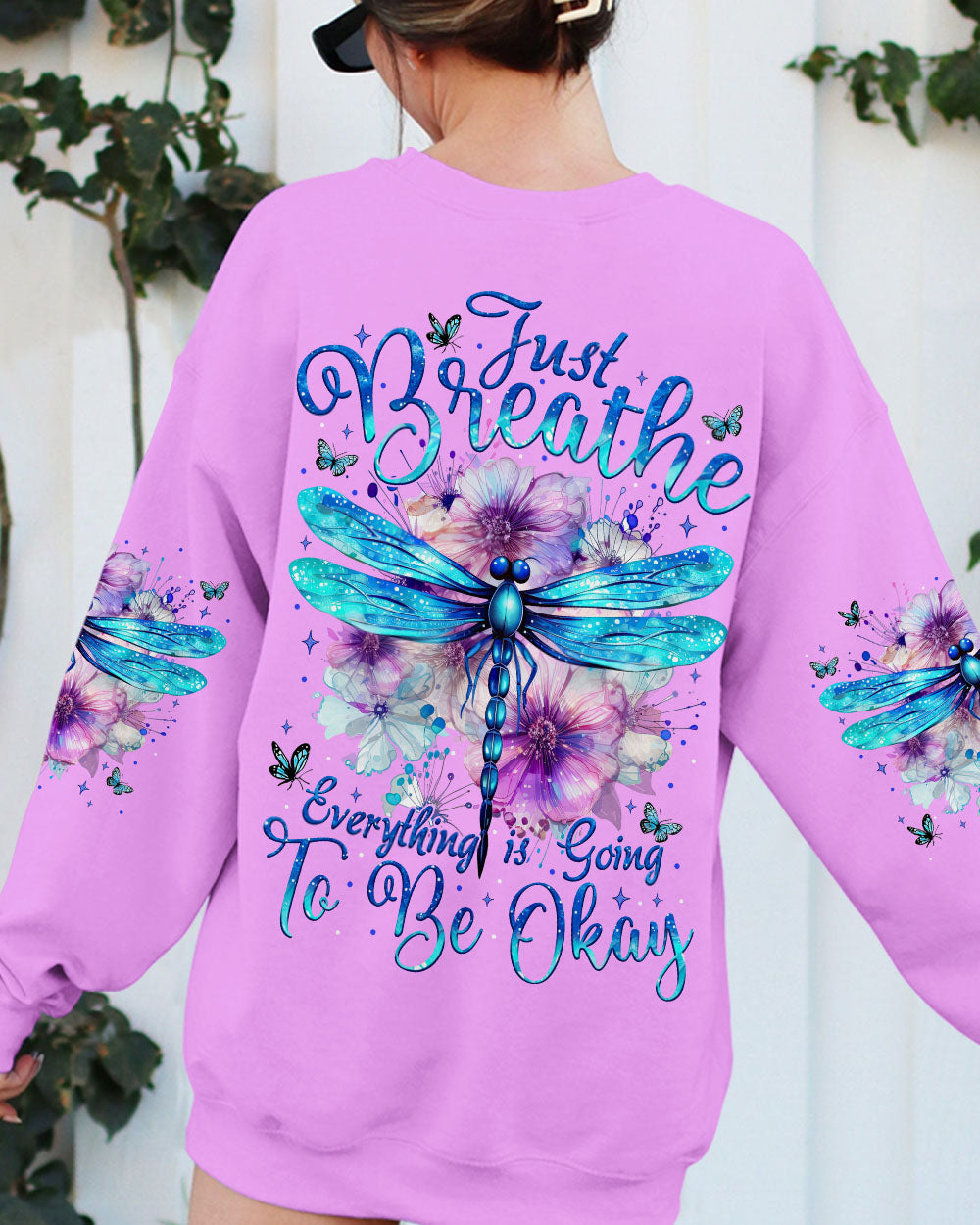 Just Breathe Everything Is Going To Be Okay Dragonfly and Floral Design AOP Shirts _9_ 3QIkX