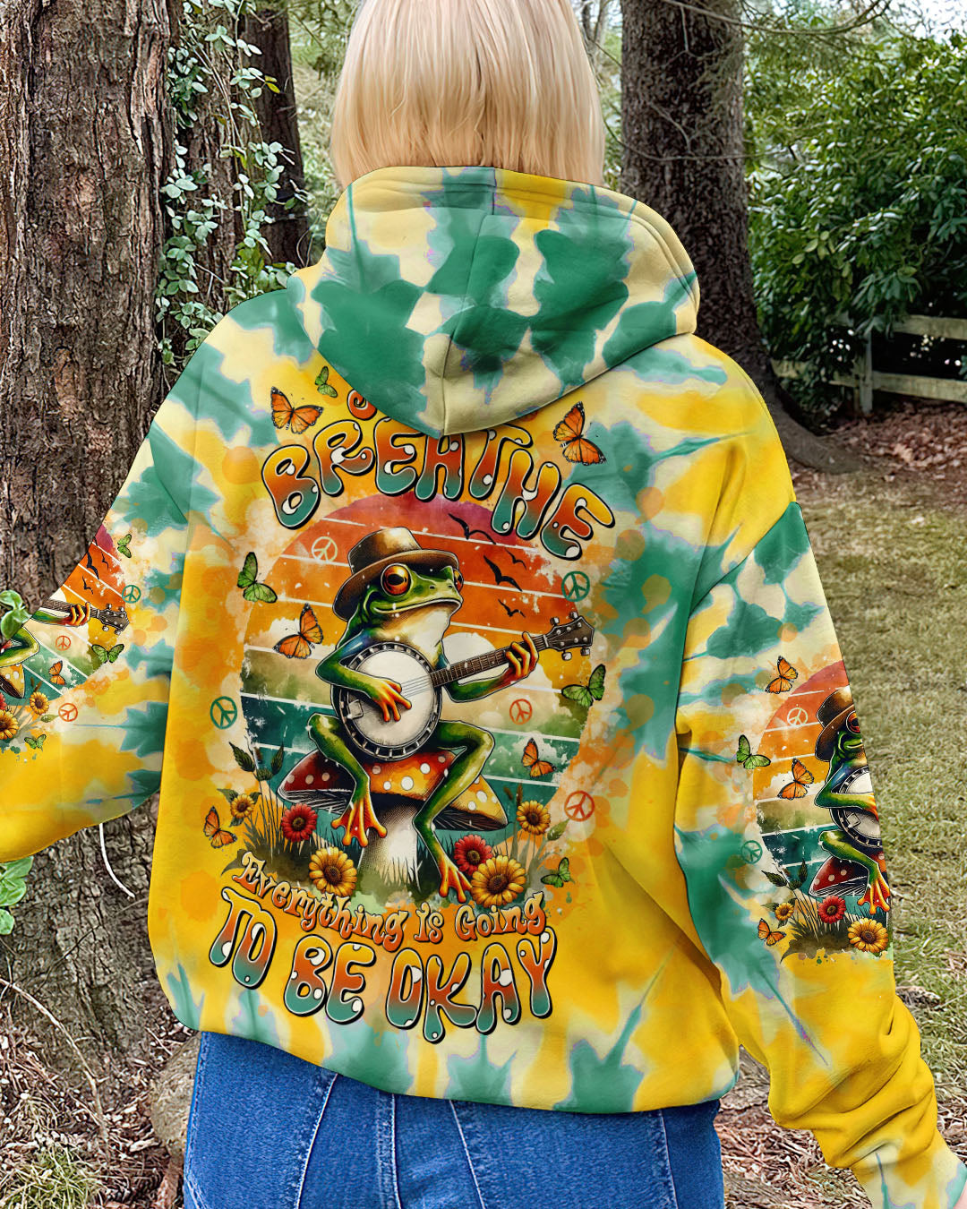 Just Breathe Everything Is Going To Be Okay Frog Playing Guitar Hippie AOP Shirts _12_ fSvDw